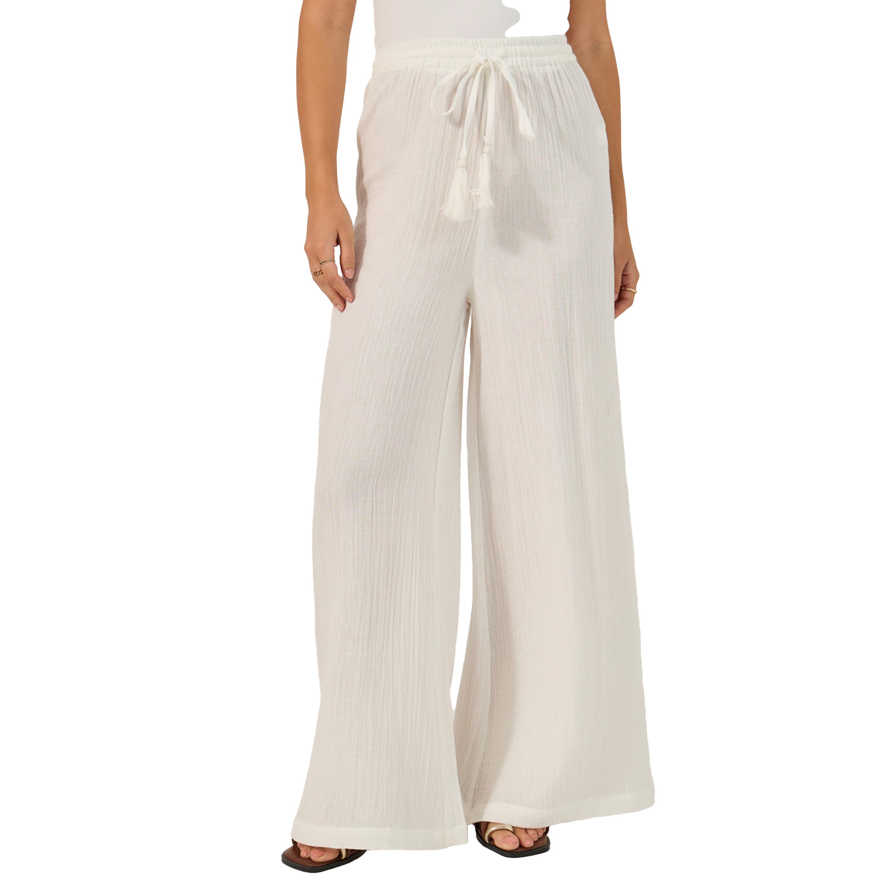 ستايلي - بنطال واسع الساق بخصر مرتفع ورباط-women-clothing-bottoms-trousers-image-2