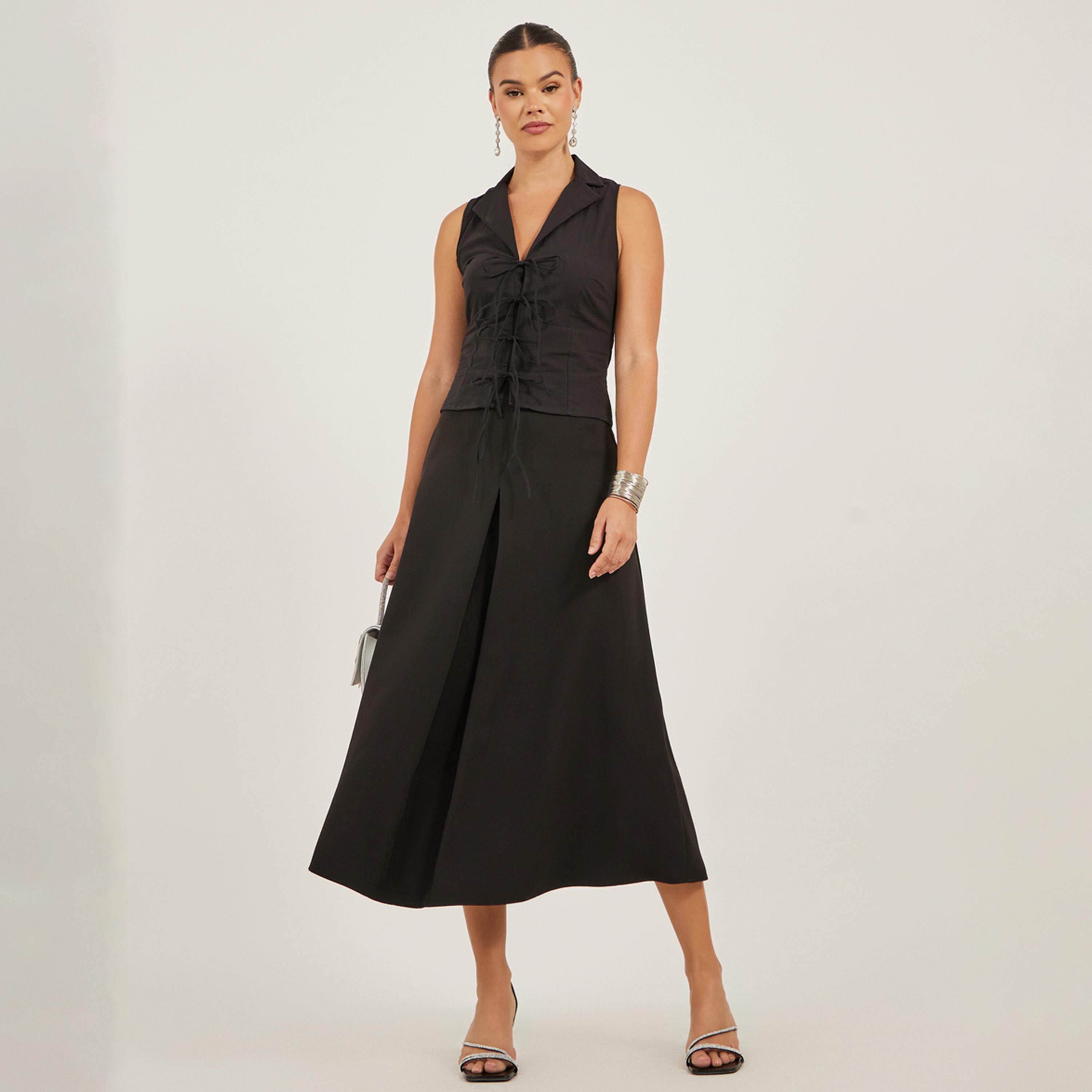 ستايلي - تنورة ميدي بقصة A-line وكسرات مع تفاصيل حلقة الحزام-women-clothing-bottoms-skirts-image-1