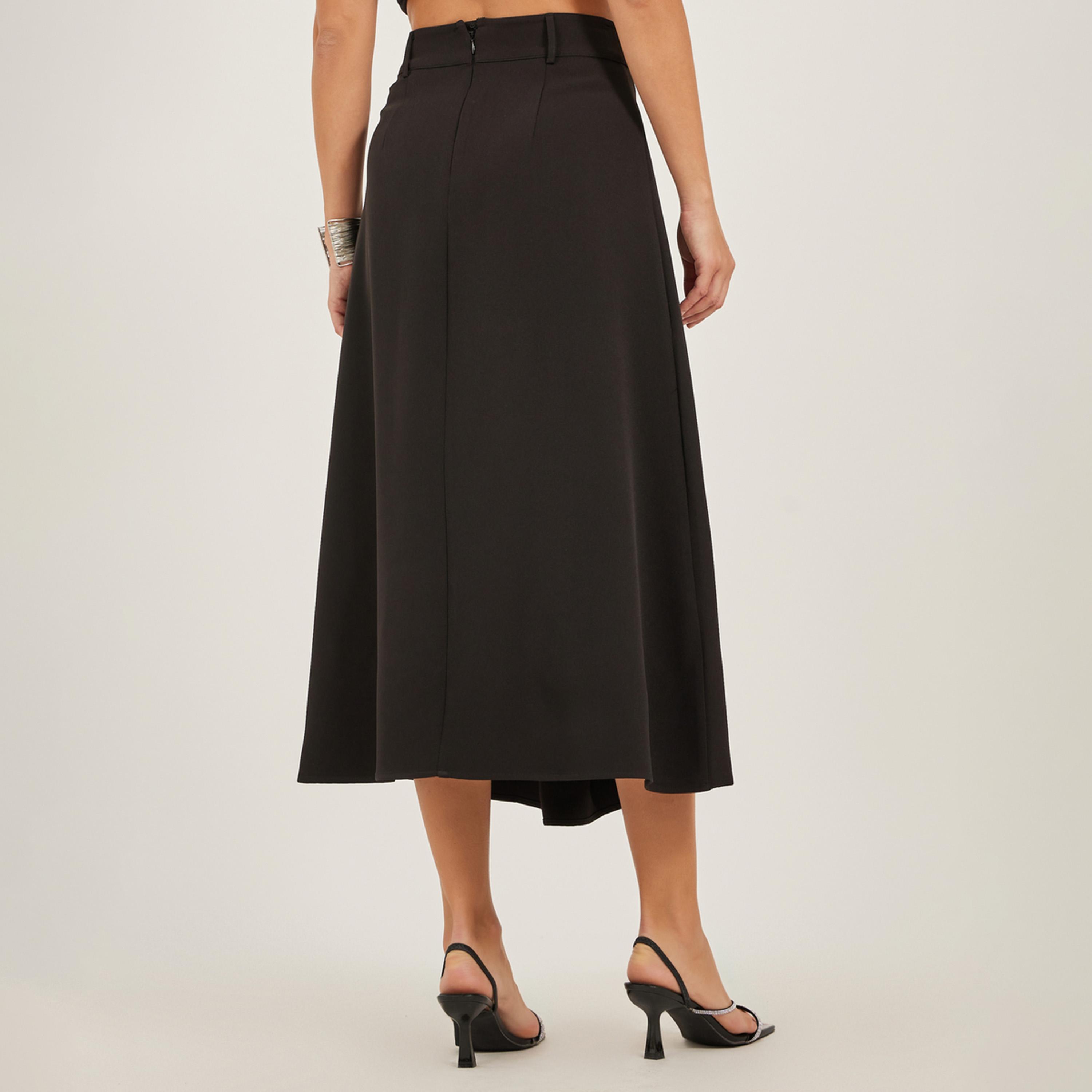 ستايلي - تنورة ميدي بقصة A-line وكسرات مع تفاصيل حلقة الحزام-women-clothing-bottoms-skirts-image-4