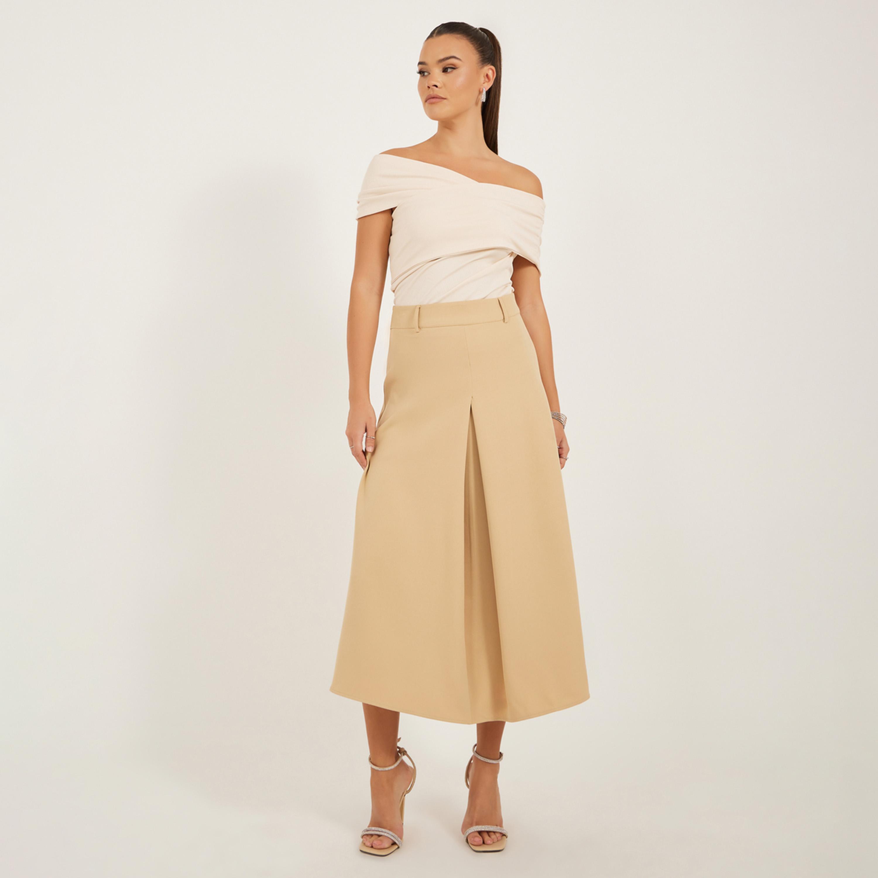 Styli Pleated A-Line Midi Skirt with Belt Loop Detail-women-clothing-bottoms-skirts-image-1