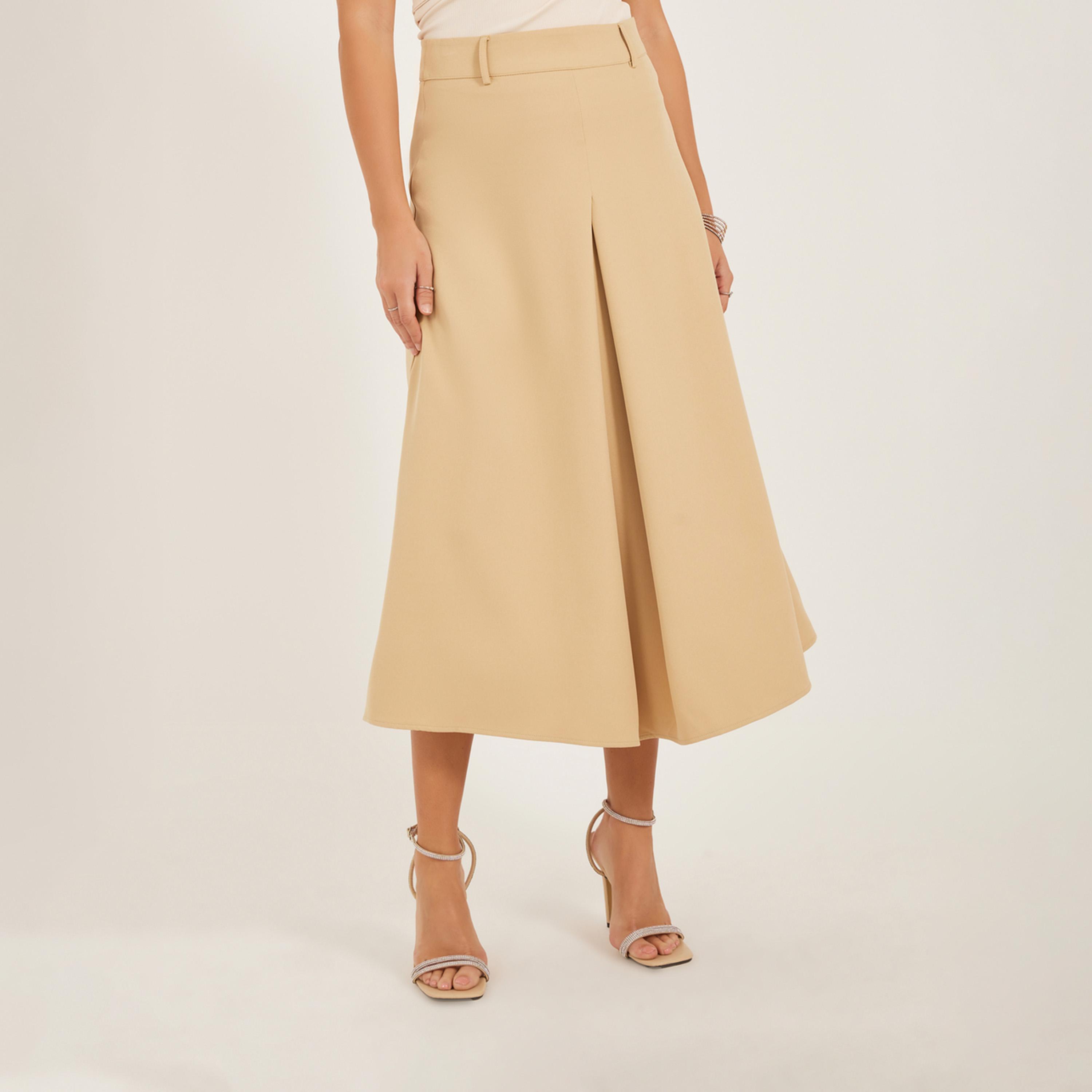 ستايلي - تنورة ميدي بكسرات وقصة A مع حلقات حزام-women-clothing-bottoms-skirts-image-2