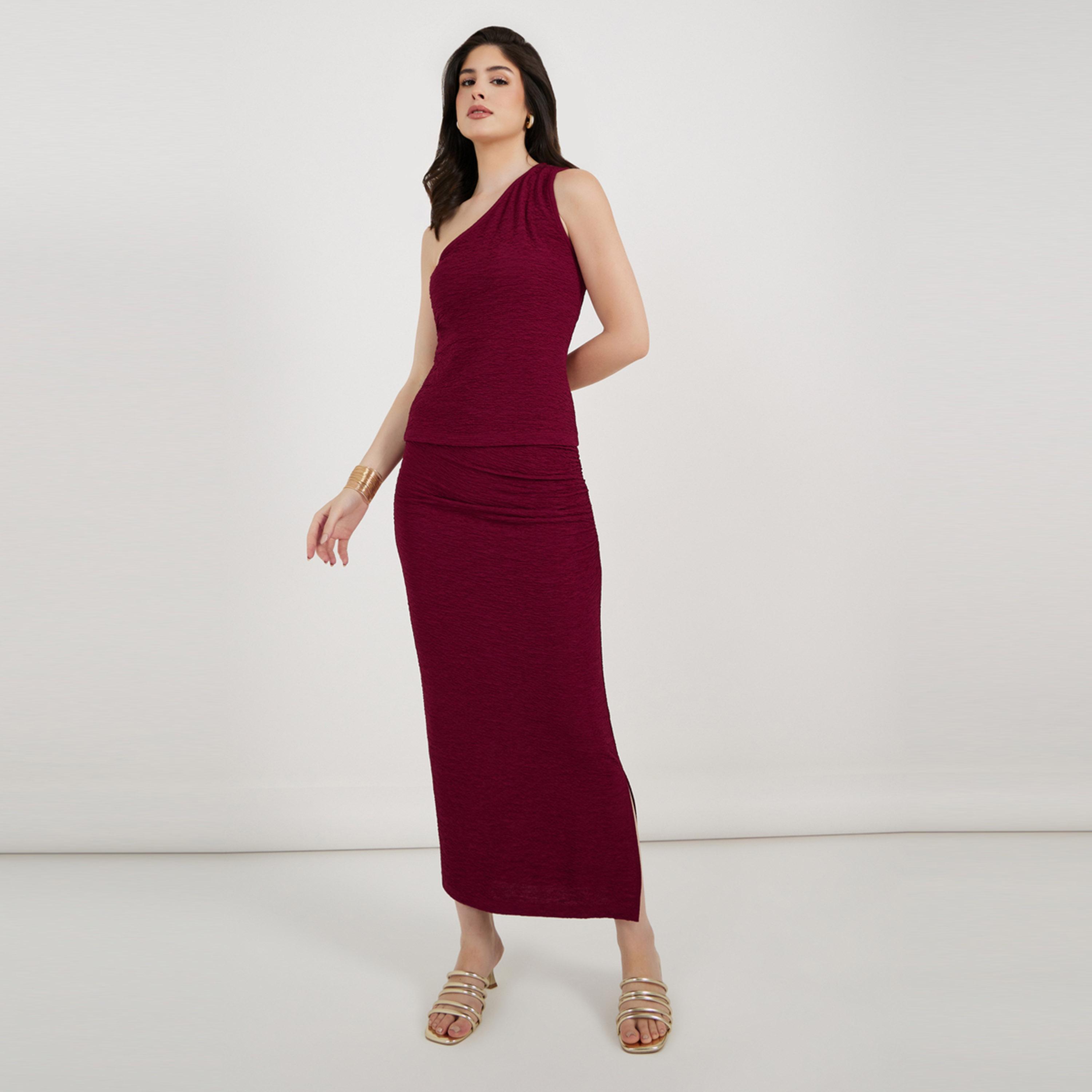 Styli Textured Knit Bodycon Maxi Skirt with Gathered Detail-women-clothing-bottoms-skirts-image-1