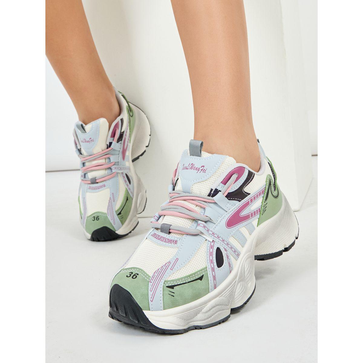Styli Mesh Chunky Sole Lace-Up Sneakers-women-shoes-sneakers-image-1