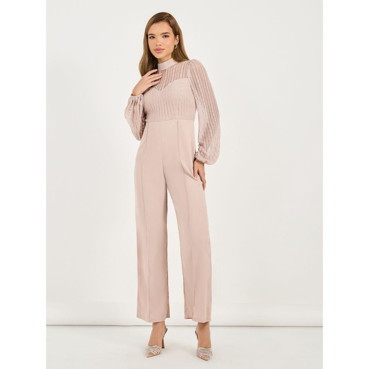 Styli Lace Detail Mesh Insert Wide Leg Jumpsuit-women-clothing-jumpsuits-image-1