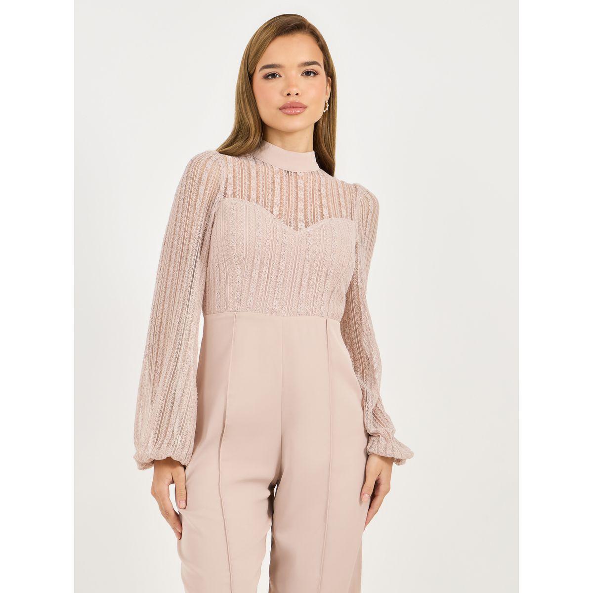 Styli Lace Detail Mesh Insert Wide Leg Jumpsuit-women-clothing-jumpsuits-image-2