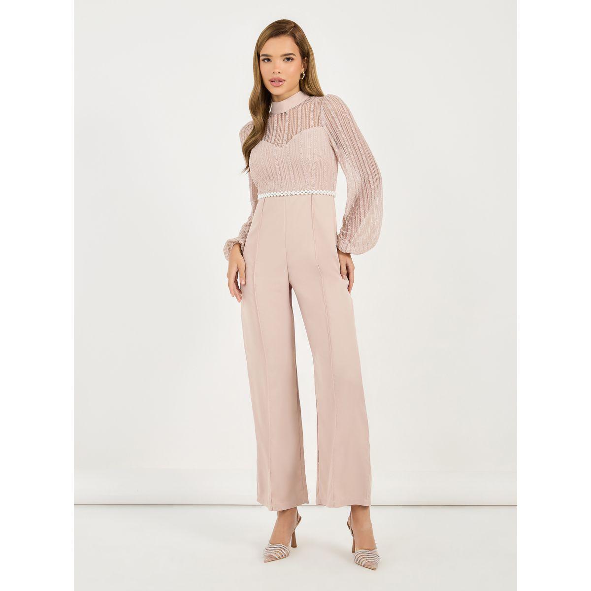 Styli Lace Detail Mesh Insert Wide Leg Jumpsuit-women-clothing-jumpsuits-image-4