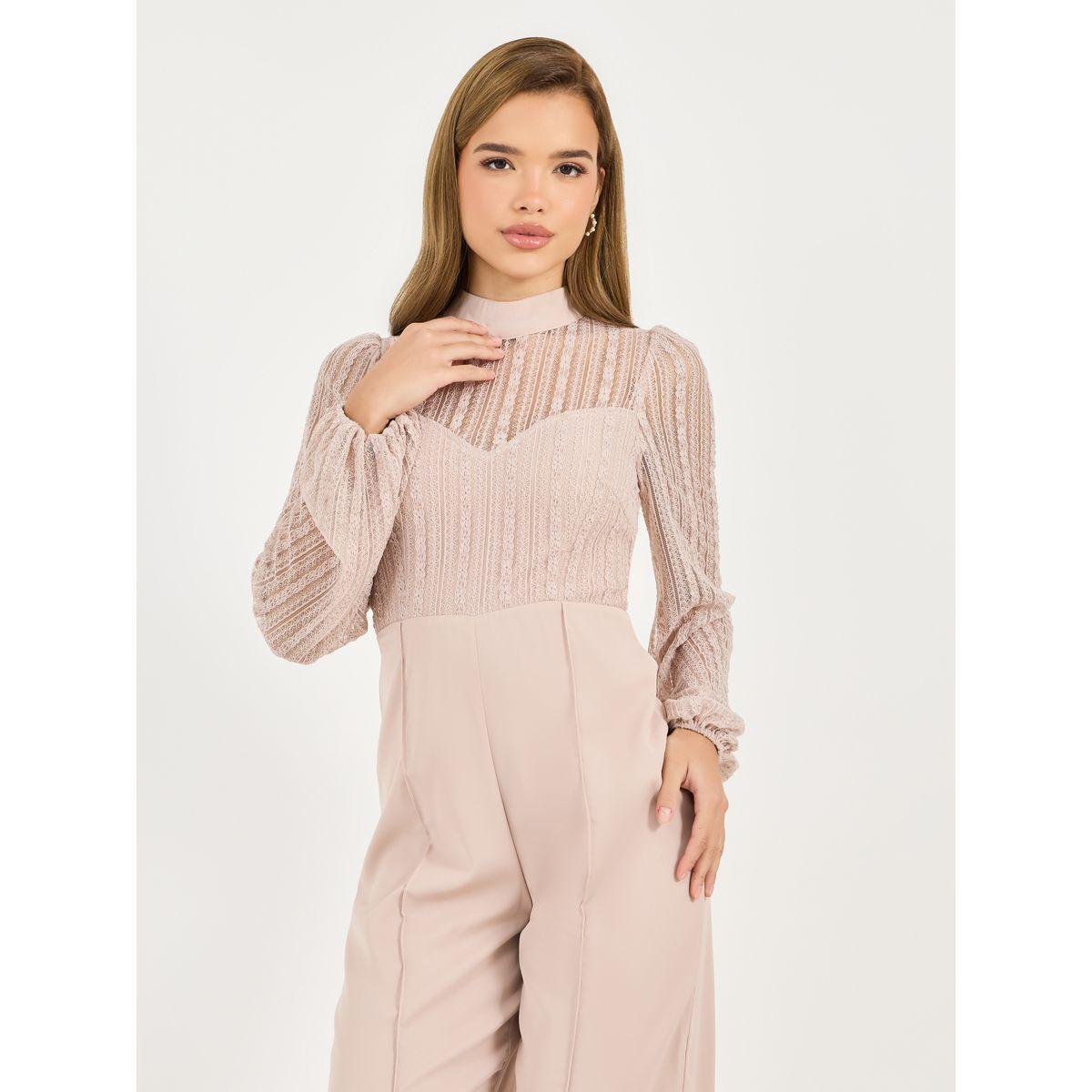 Styli Lace Detail Mesh Insert Wide Leg Jumpsuit-women-clothing-jumpsuits-image-5