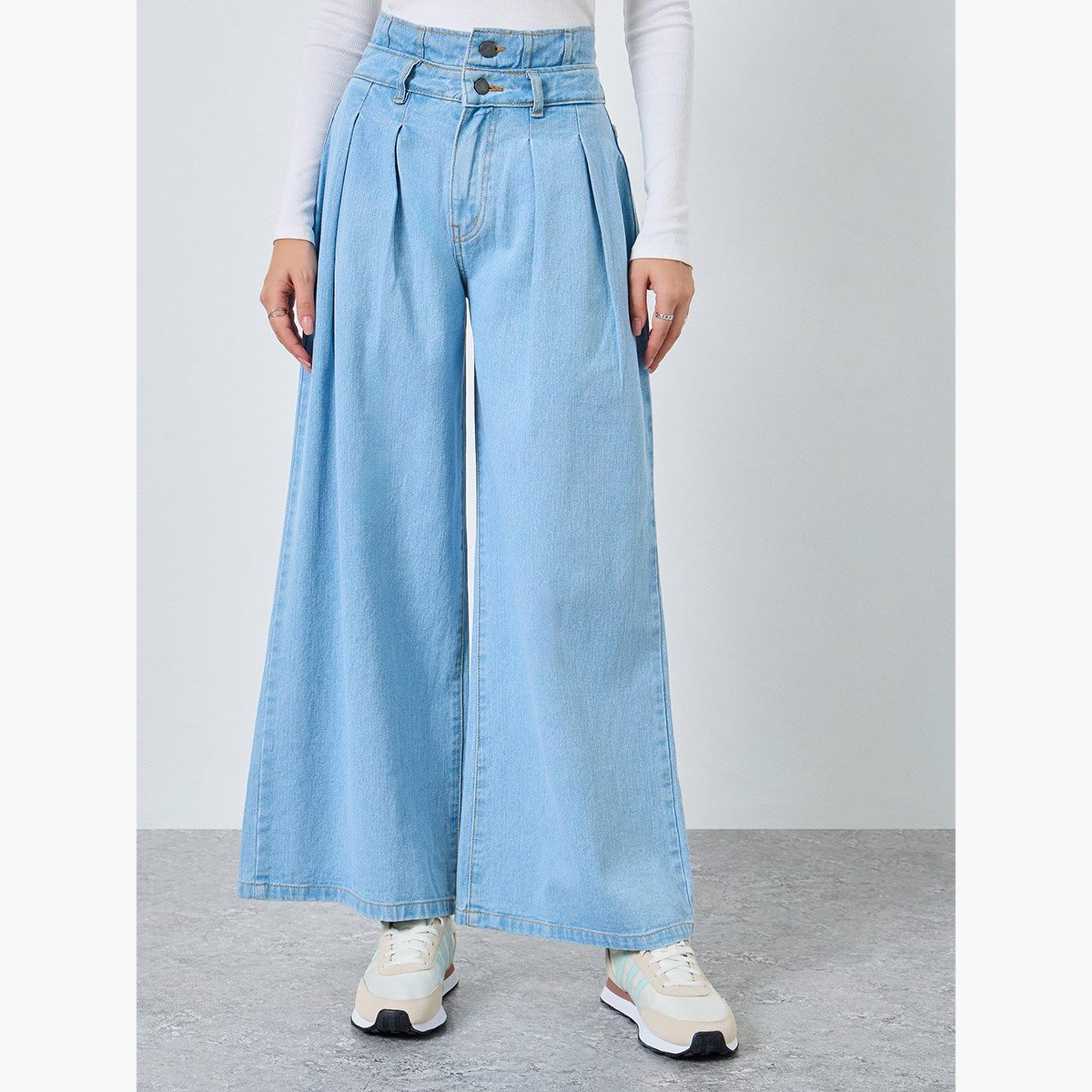 Styli Women High Rise Wide Leg Jeans with Double Waistband-women-clothing-bottoms-jeans-image-1