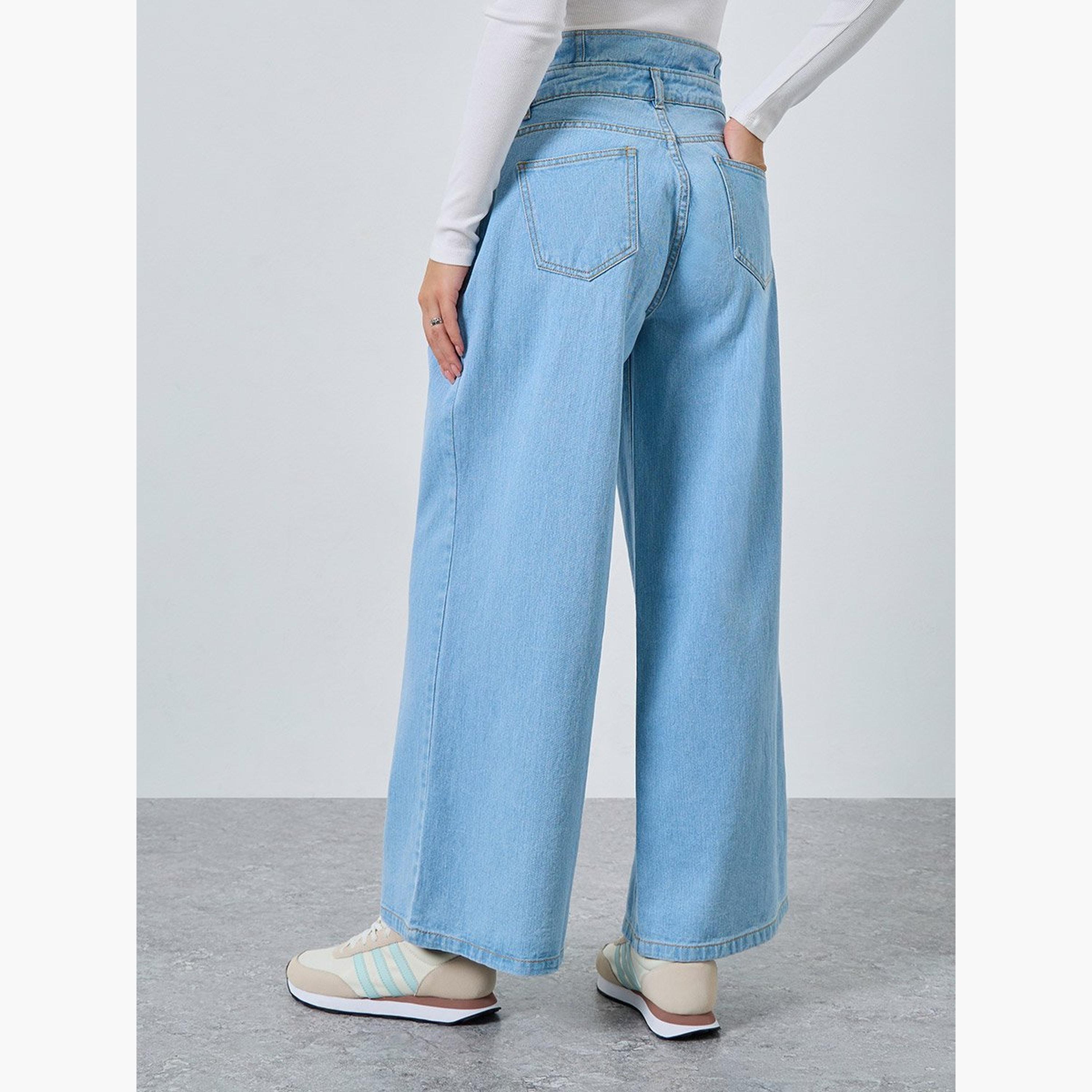 Styli Women High Rise Wide Leg Jeans with Double Waistband-women-clothing-bottoms-jeans-image-4