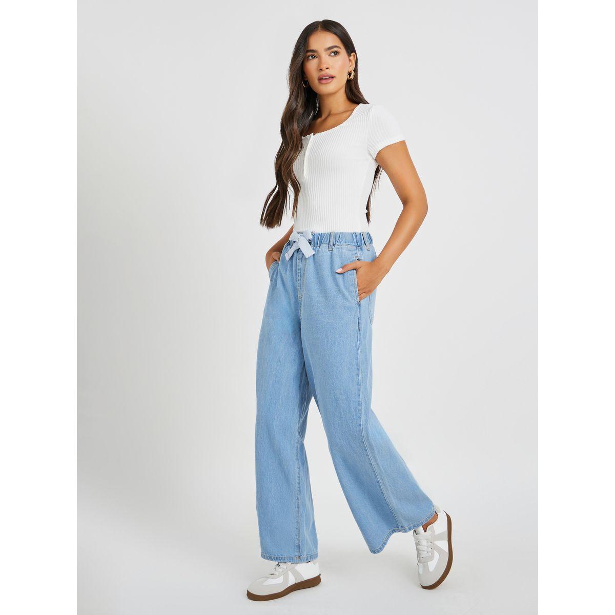 Styli Mid Rise Elasticated Waistband Wide Leg Jeans-women-clothing-bottoms-jeans-image-1