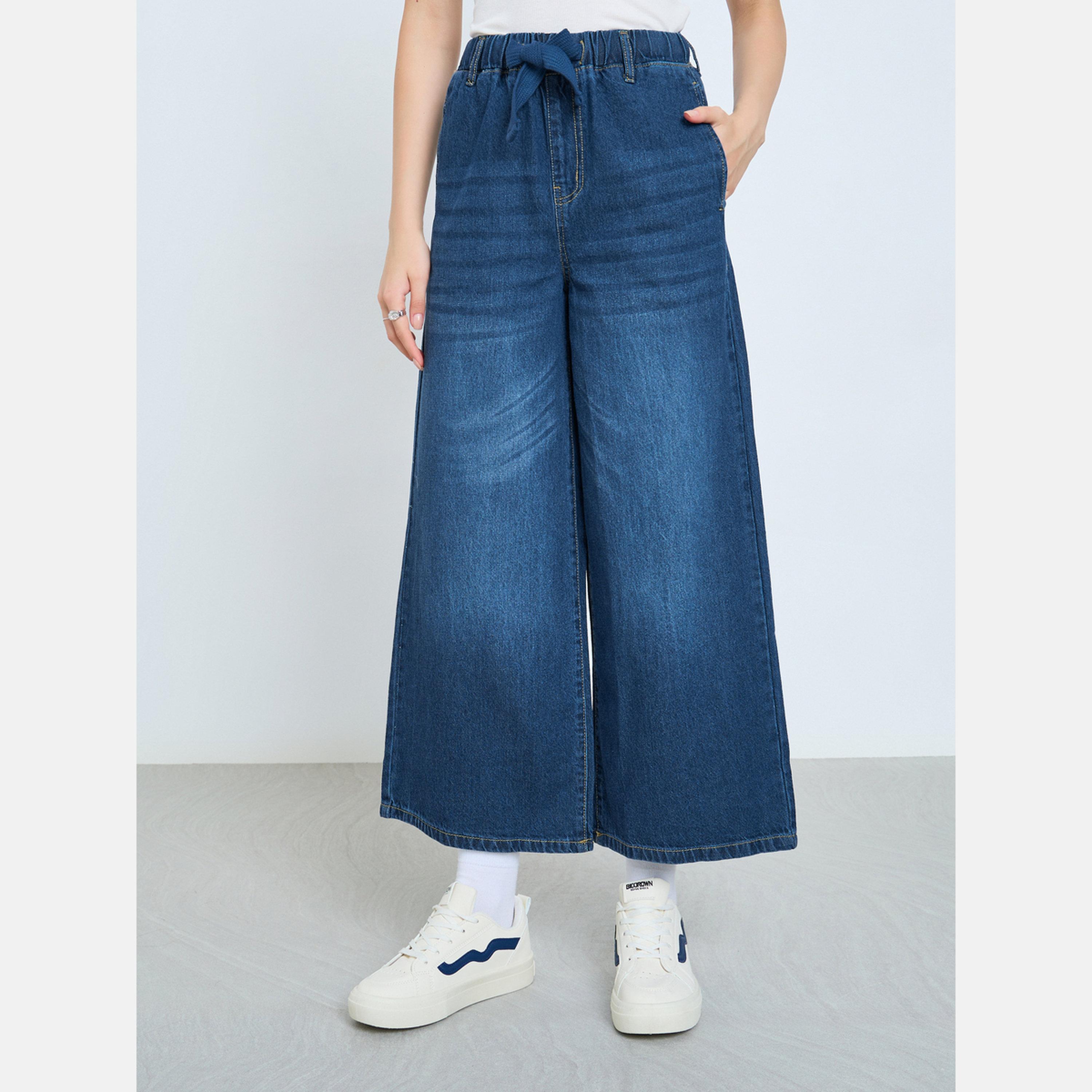 Styli Mid Rise Elasticated Waistband Wide Leg Jeans-women-clothing-bottoms-jeans-image-1