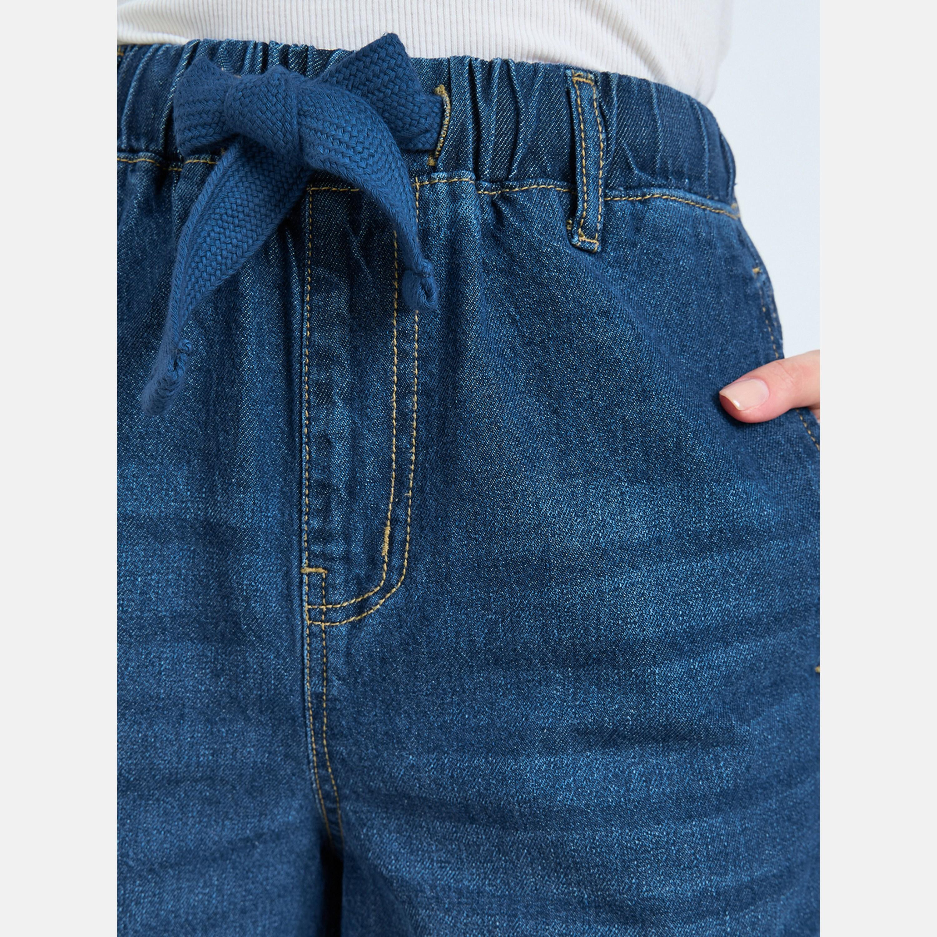 ستايلي - بنطال جينز واسع الساق بحزام خصر مطاطي متوسط ​​الارتفاع-women-clothing-bottoms-jeans-image-3