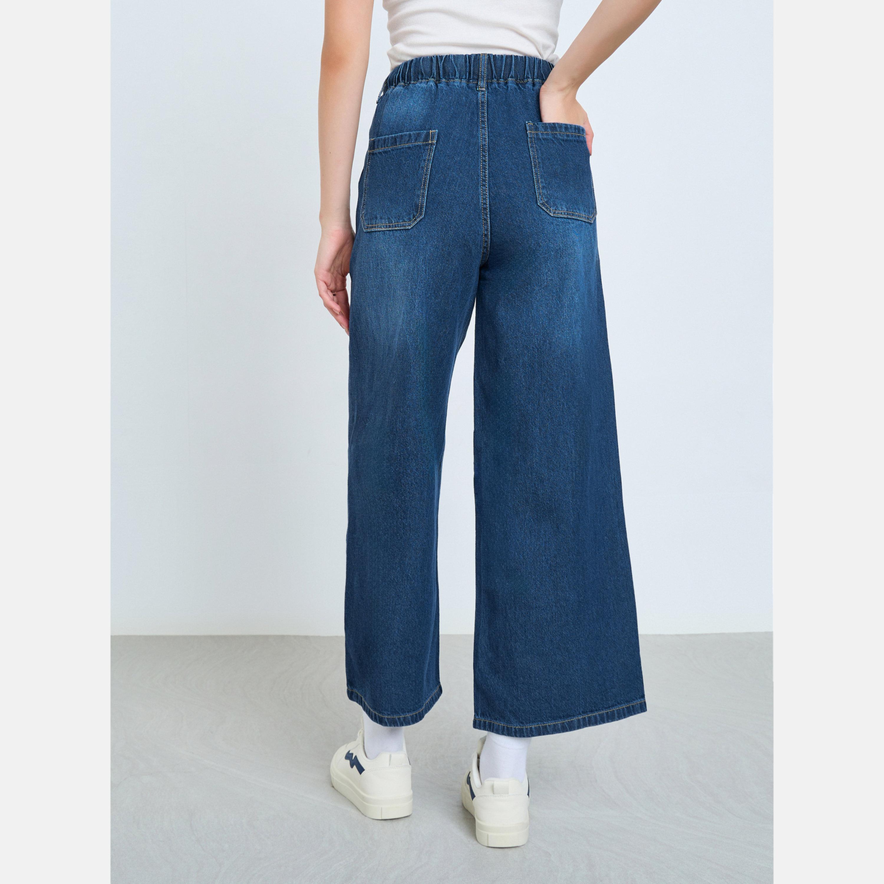 ستايلي - بنطال جينز واسع الساق بحزام خصر مطاطي متوسط ​​الارتفاع-women-clothing-bottoms-jeans-image-4