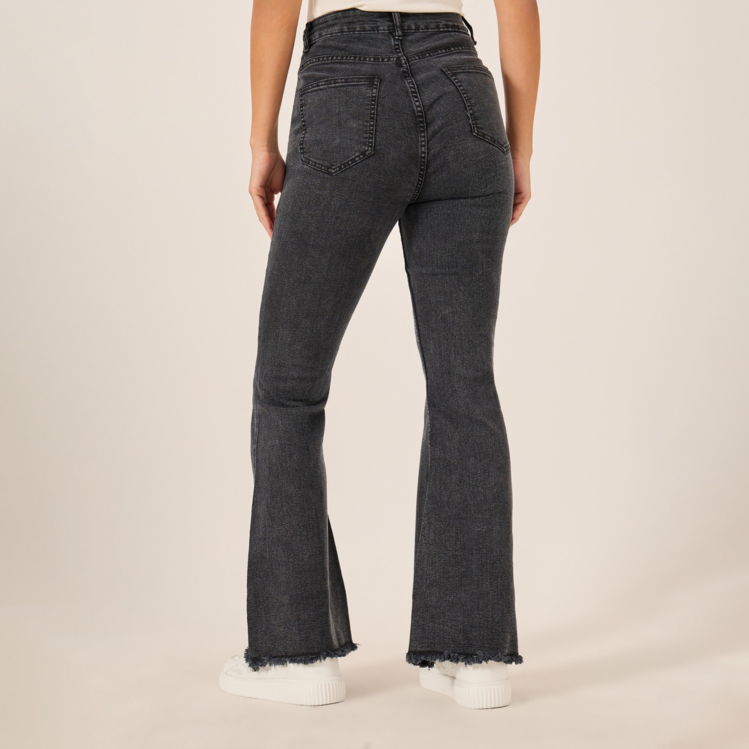 ستايلي - بنطال عالي الخصر وممزق وواسع الساق مع حاشية منسلة-women-clothing-bottoms-jeans-image-4