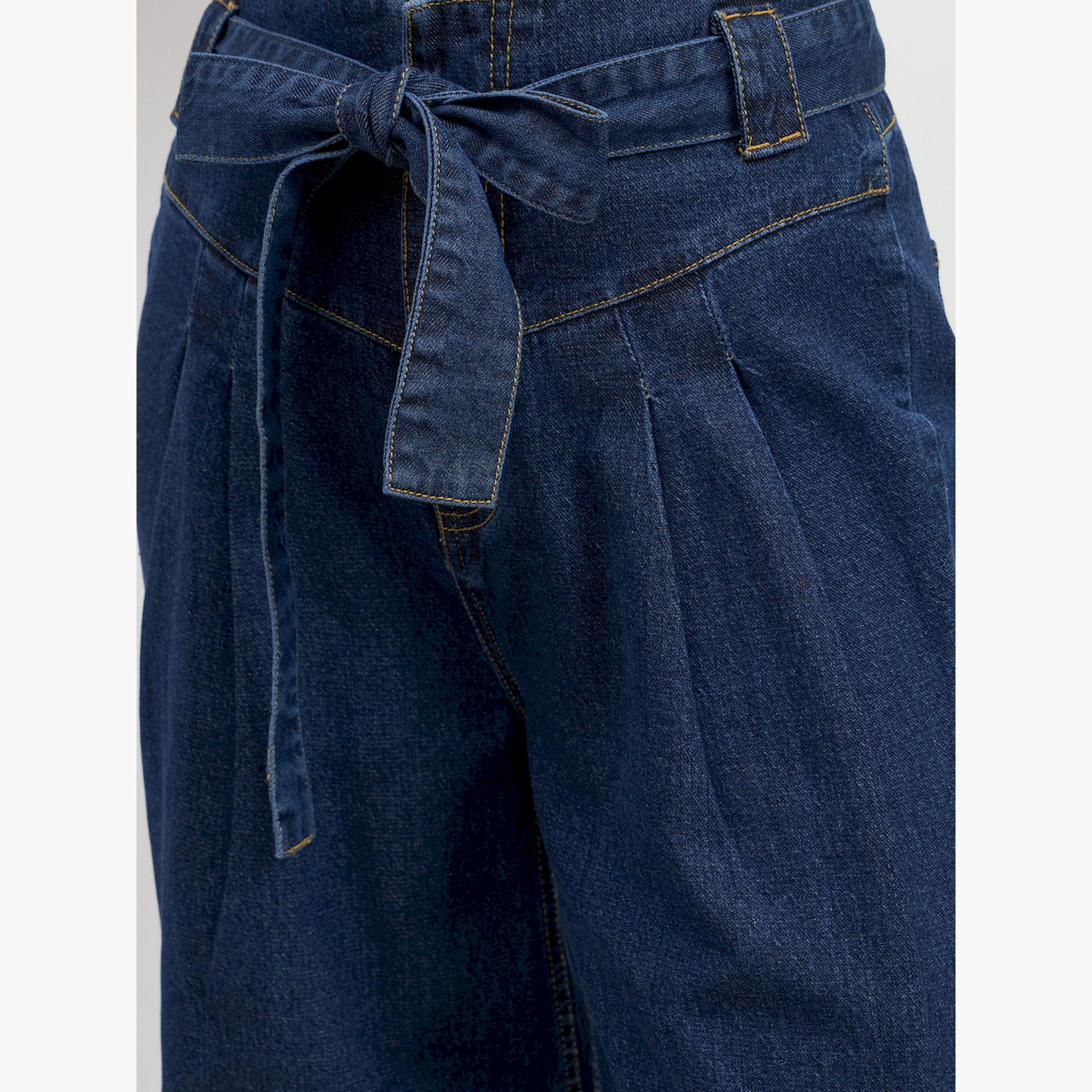 ستايلي - بنطال جينز واسع الساق بخصر مرتفع وحزام للخصر-women-clothing-bottoms-jeans-image-4