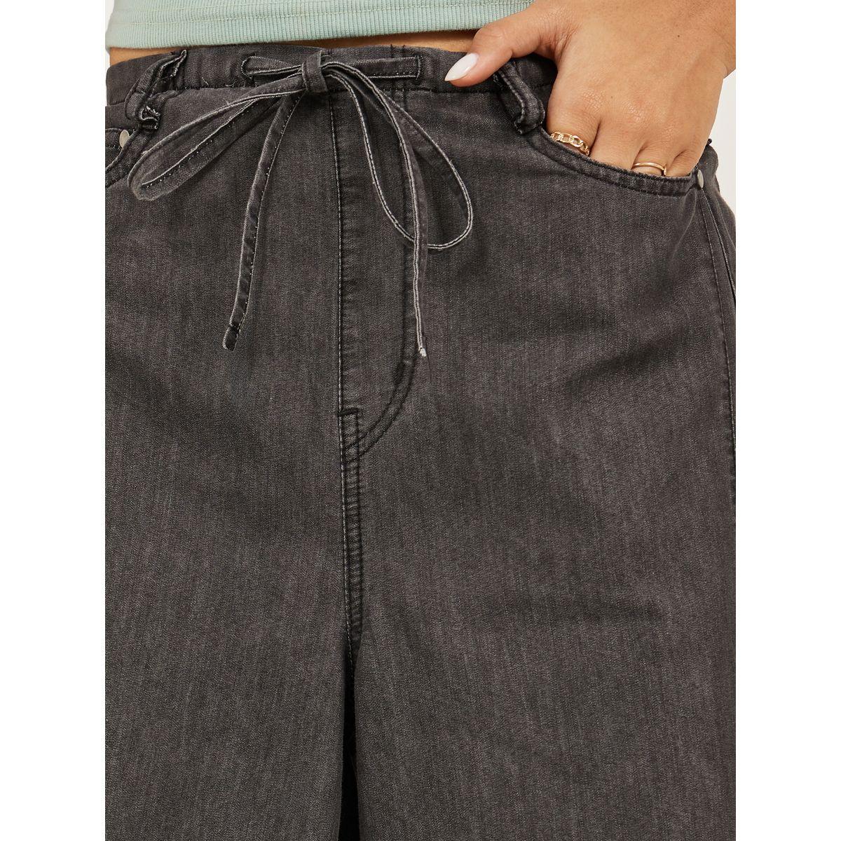 Styli Mid Rise Plain Wide Leg Jeans with Drawstring Waist-women-clothing-bottoms-jeans-image-3