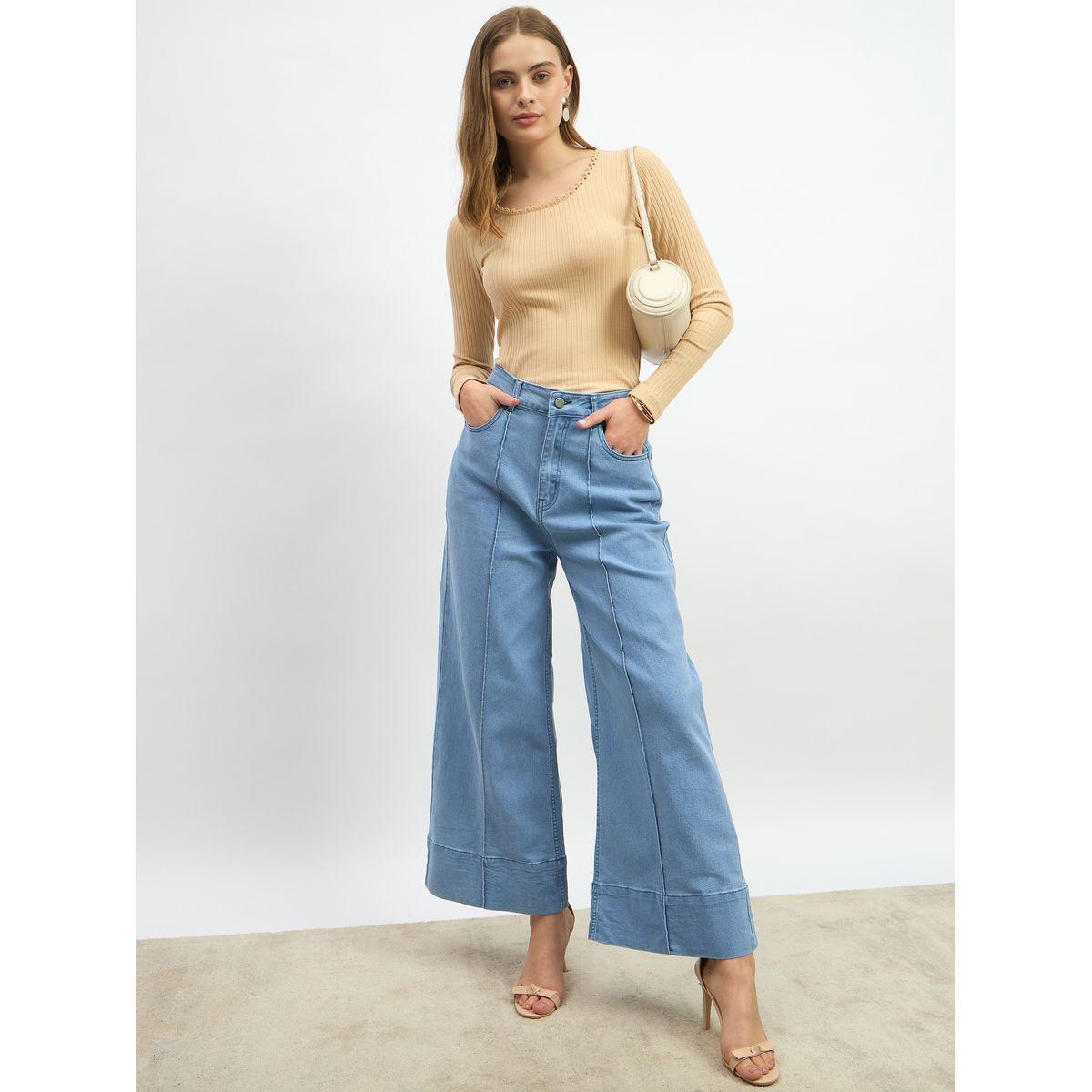 جينز بأرجل واسعة وخصر متوسط مع حزوز-women-clothing-bottoms-jeans-image-1