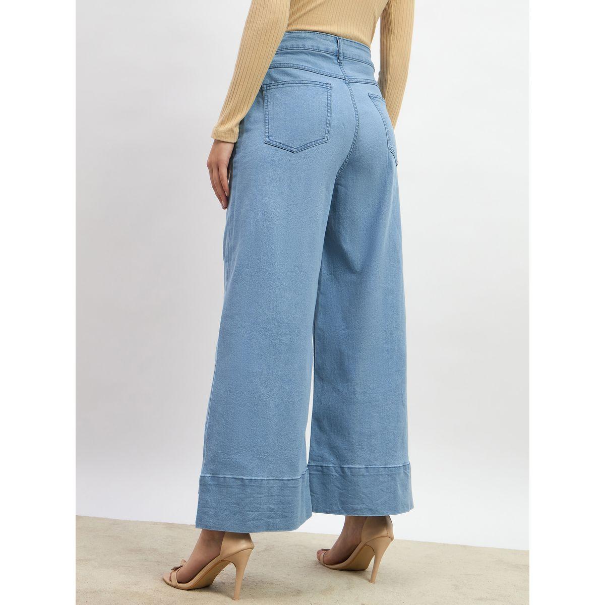 جينز بأرجل واسعة وخصر متوسط مع حزوز-women-clothing-bottoms-jeans-image-5