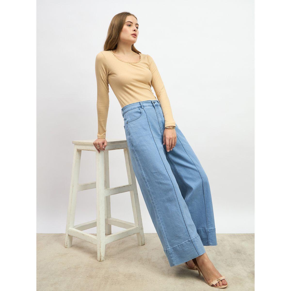 جينز بأرجل واسعة وخصر متوسط مع حزوز-women-clothing-bottoms-jeans-image-6