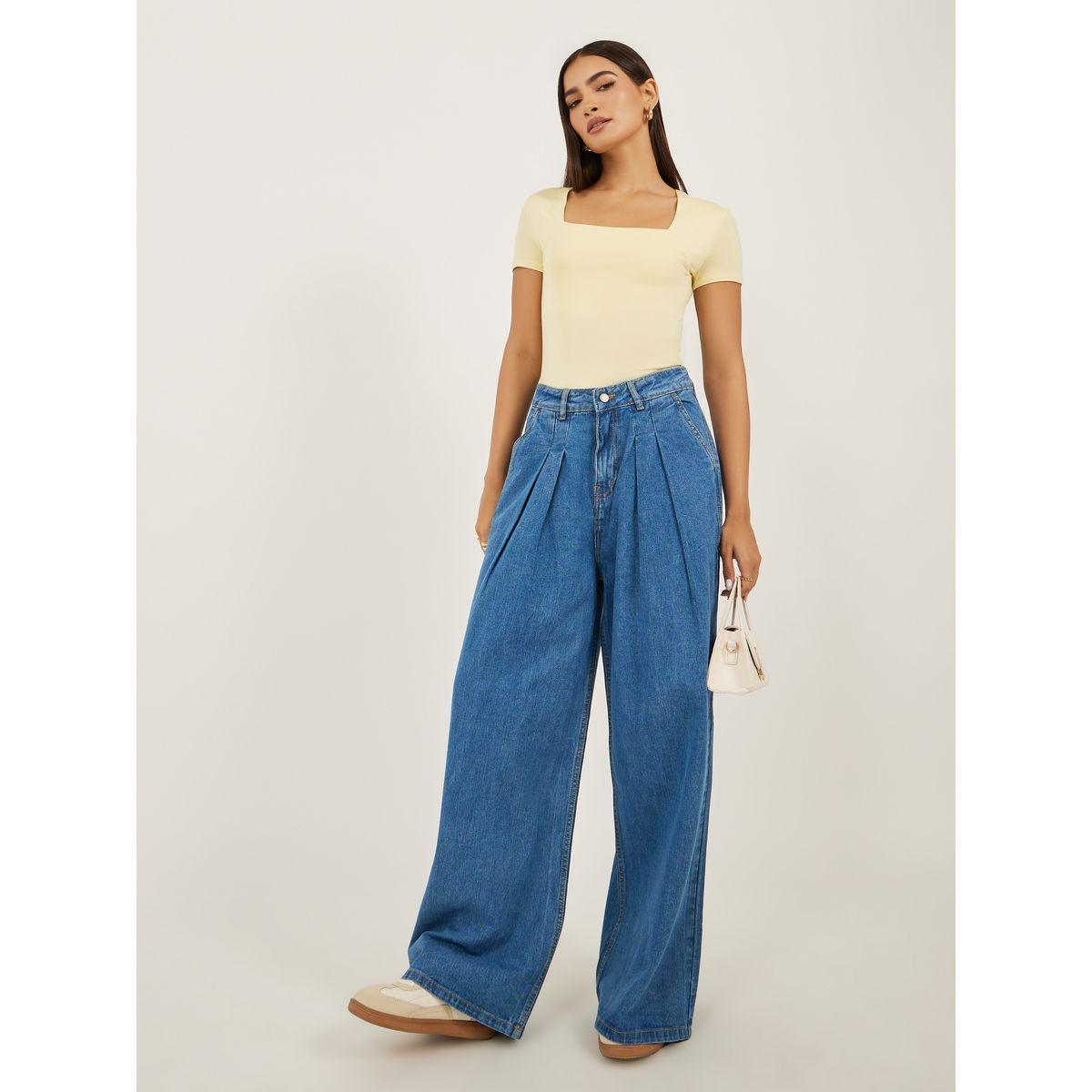 جينز بأرجل واسعة وخصر متوسط مع كسرات-women-clothing-bottoms-jeans-image-1