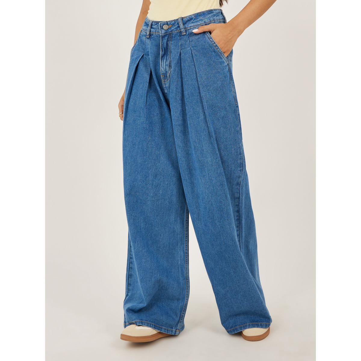 Styli Mid Rise Wide Leg Jeans with Front Pleated Detail-women-clothing-bottoms-jeans-image-2