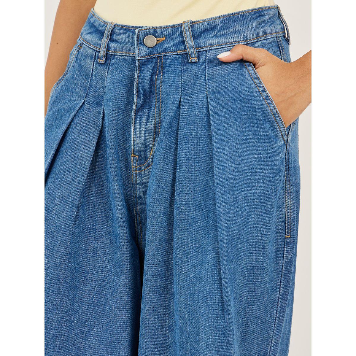 Styli Mid Rise Wide Leg Jeans with Front Pleated Detail-women-clothing-bottoms-jeans-image-3