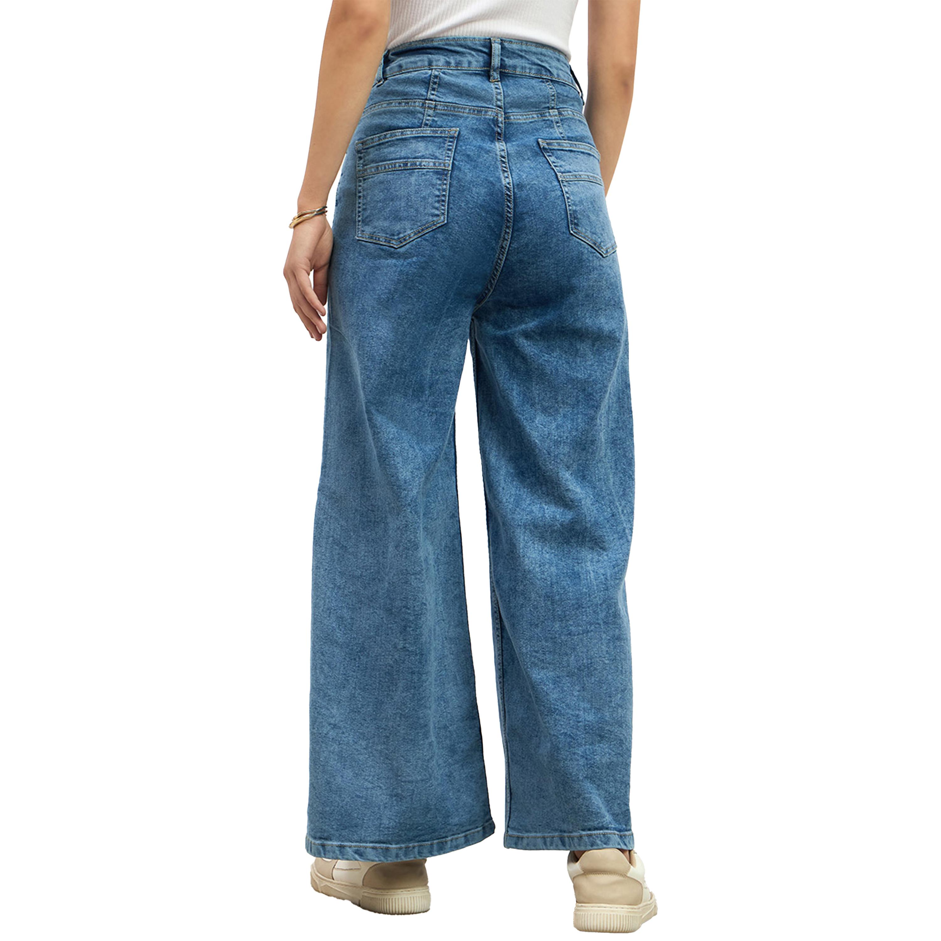 ستايلي - بنطال جينز واسع الساق بخصر مرتفع وجيوب-women-clothing-bottoms-jeans-image-5