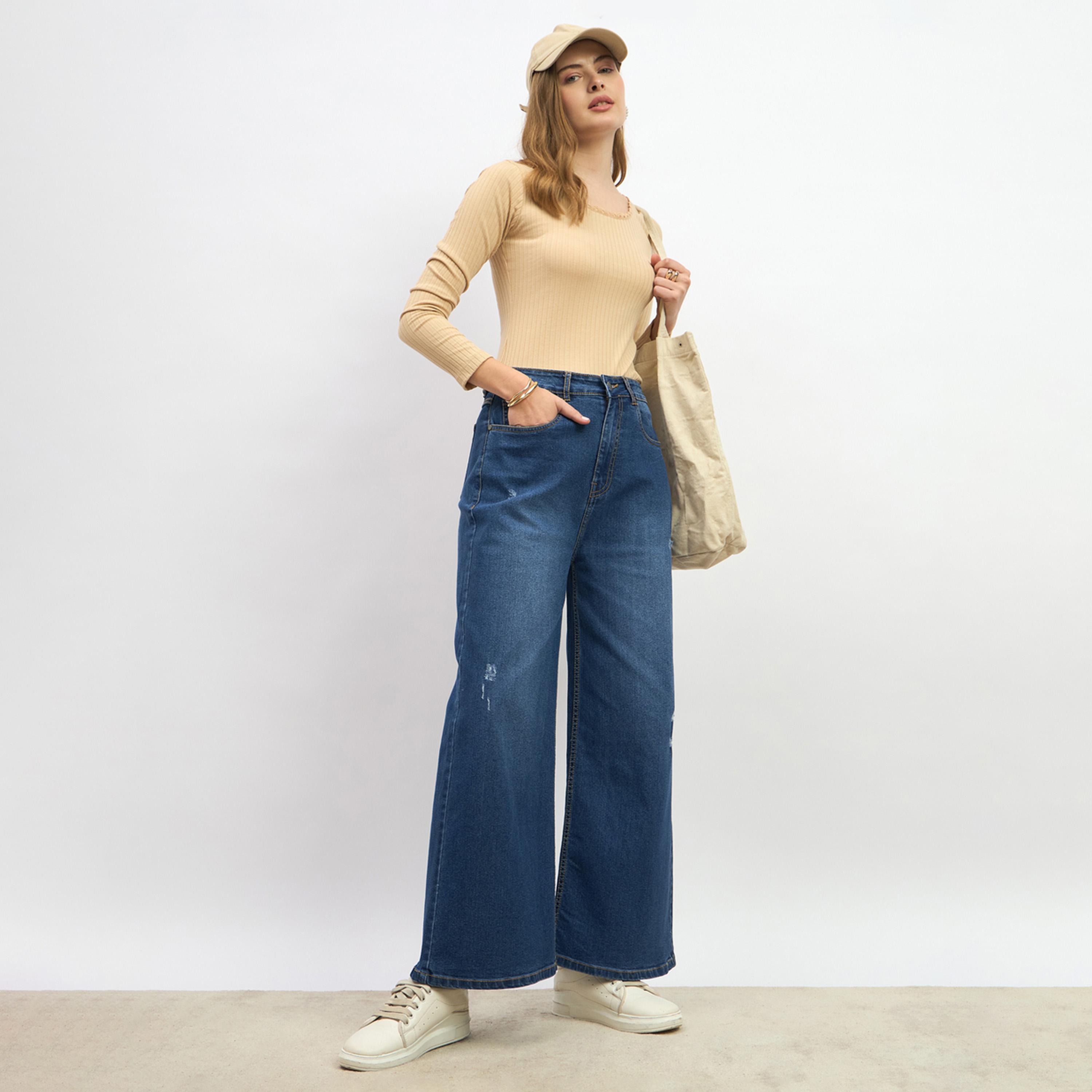 Styli Mid Rise Distressed Wide Leg Jeans-women-clothing-bottoms-jeans-image-1