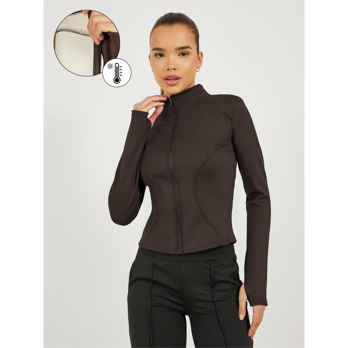 Fleece Lining Contour Detail Zip Up Jacket-women-clothing-sportswearandactivewear-coatsandjackets-jackets-image-1