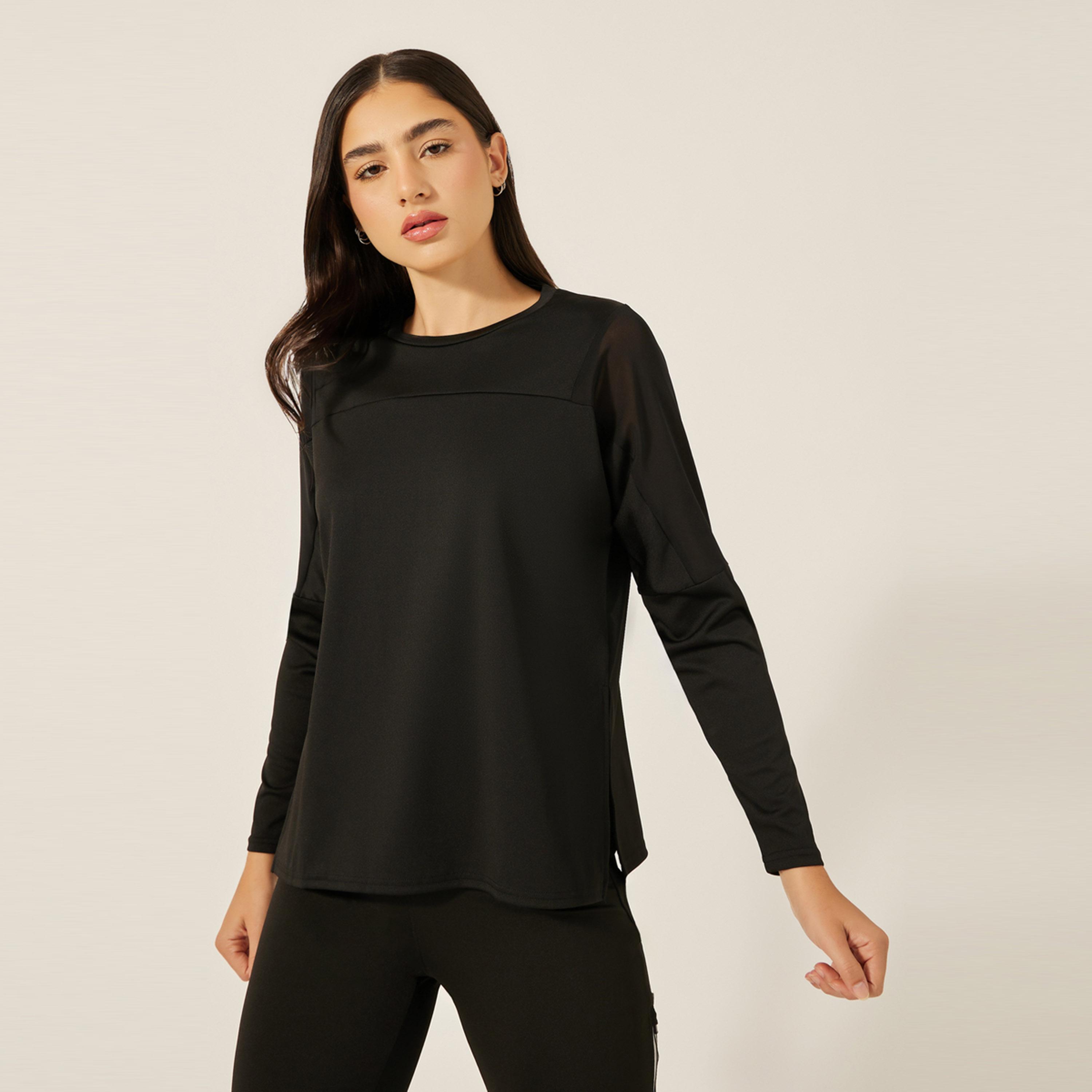 Styli Mesh Insert Side Slit Long Sleeve Top-sports-women-clothing-tshirtsandvests-image-1