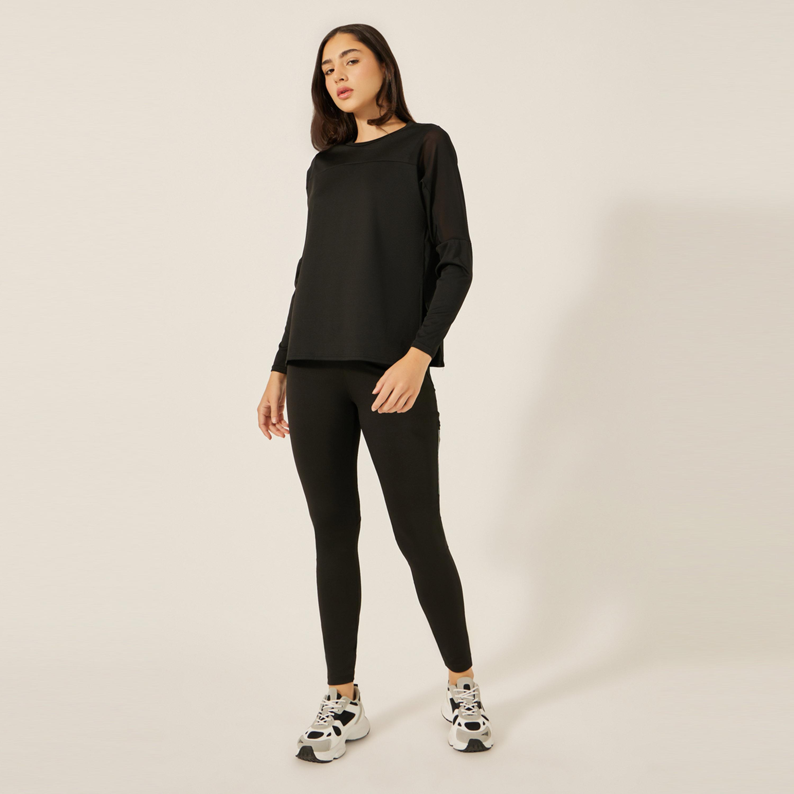 Styli Mesh Insert Side Slit Long Sleeve Top-sports-women-clothing-tshirtsandvests-image-2