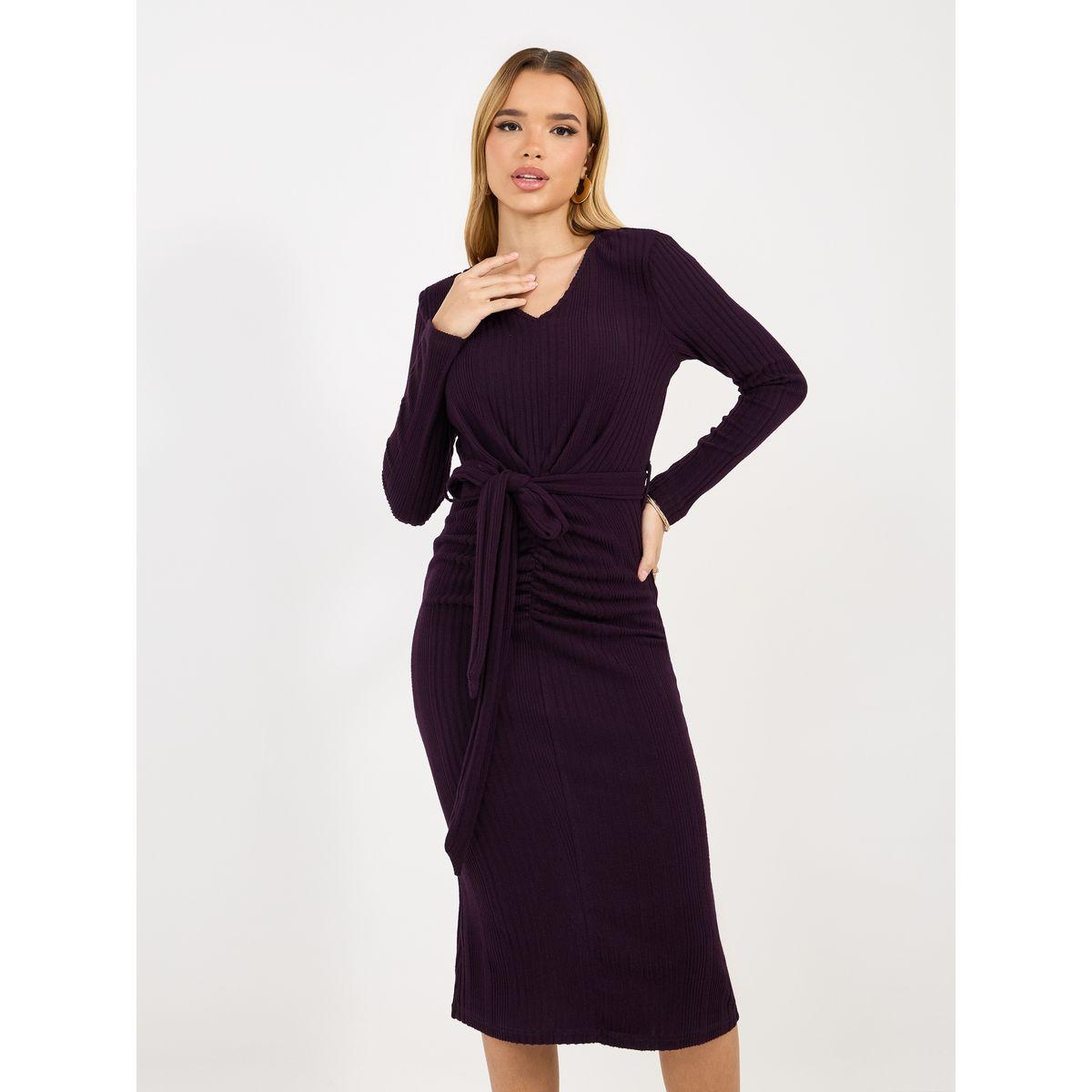 فستان ميدي ضيق بتفاصيل مضلعة وكشكش-women-clothing-dresses-image-2