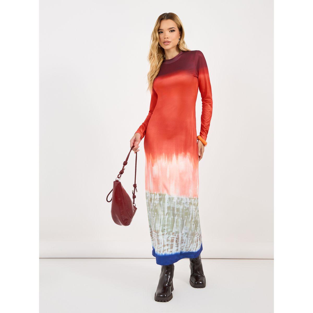 Styli Color Block Printed Long Sleeves Bodycon Maxi Dress-women-clothing-dresses-image-1