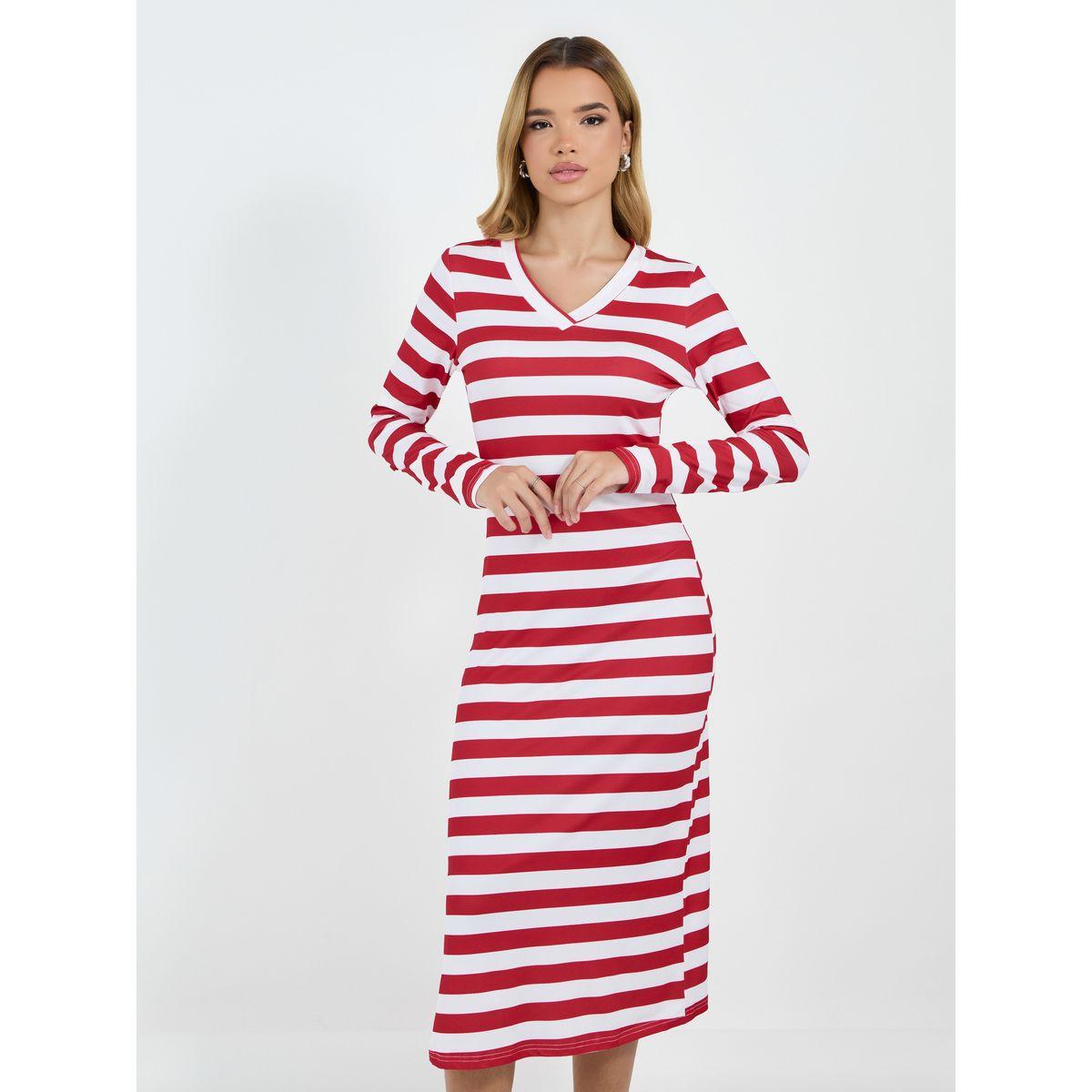 Styli Striped Long Sleeves T-Shirt Midi Dress-women-clothing-dresses-image-2