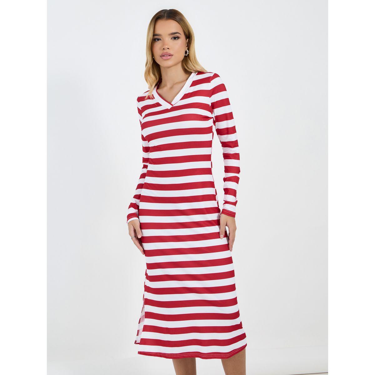 فستان ميدي مخطط بنمط سويتر مع أكمام طويلة-women-clothing-dresses-image-6