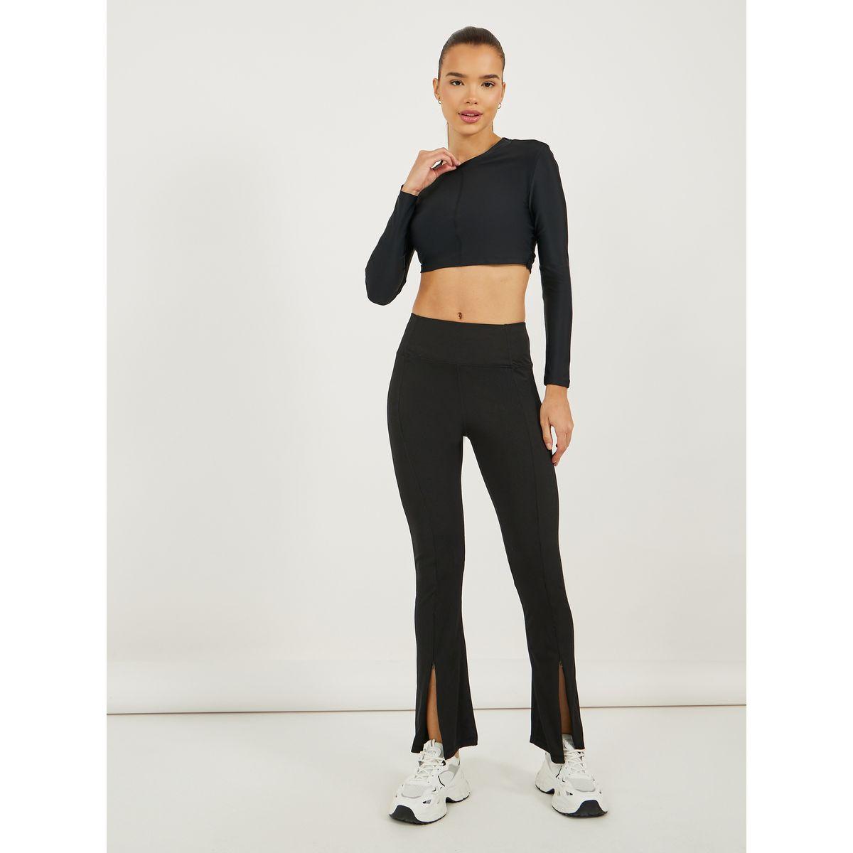 Broad Waistband Ankle Zip Up Detail Flared Pants-women-clothing-sportswearandactivewear-bottoms-image-1