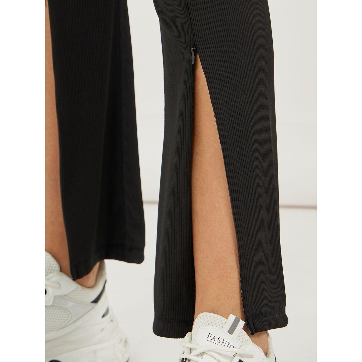 Broad Waistband Ankle Zip Up Detail Flared Pants-women-clothing-sportswearandactivewear-bottoms-image-5