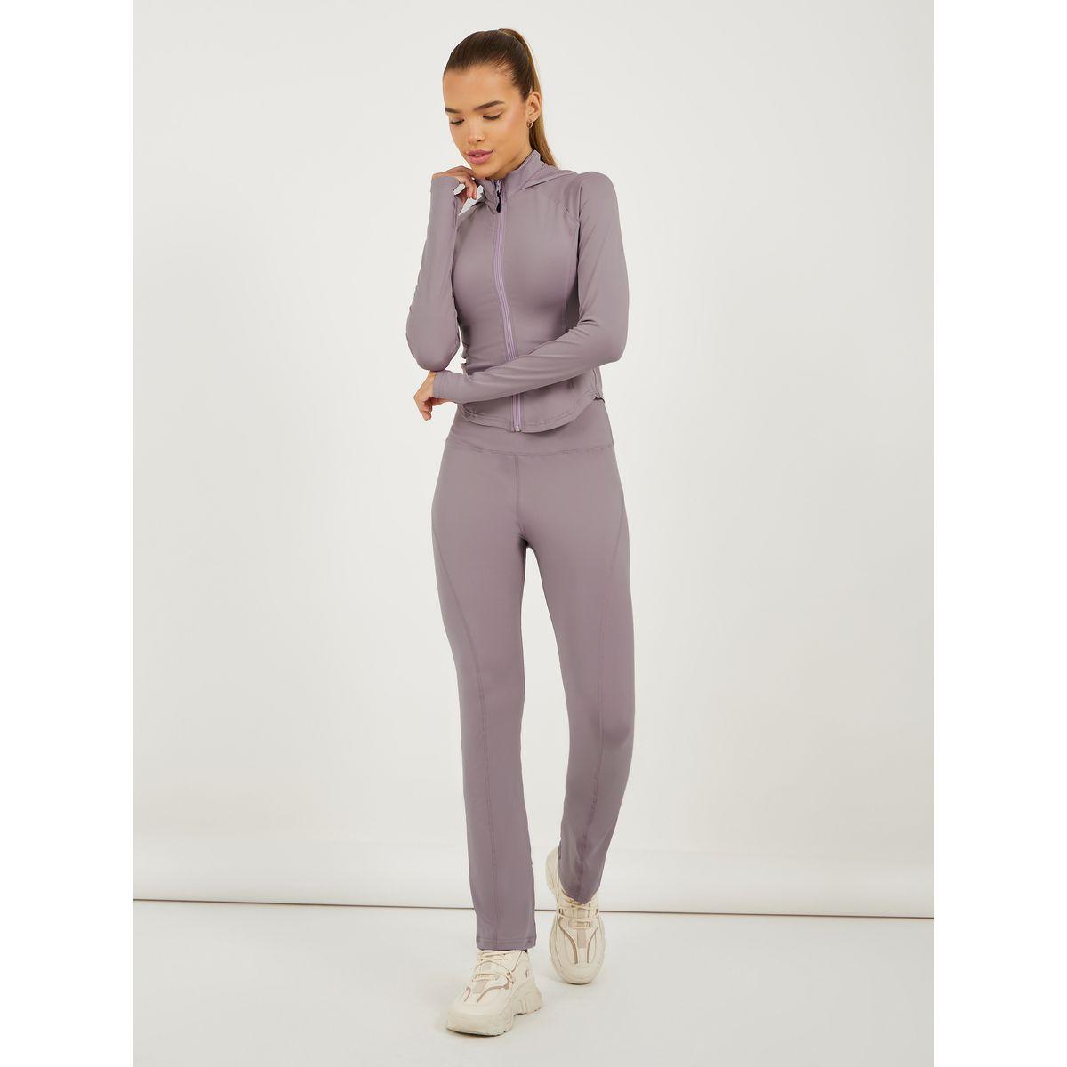 Corset Effect Zip Hooded Jacket & Broad Waist Flared Pants Set-women-clothing-sportswearandactivewear-trackpantsandtracksuits-image-1