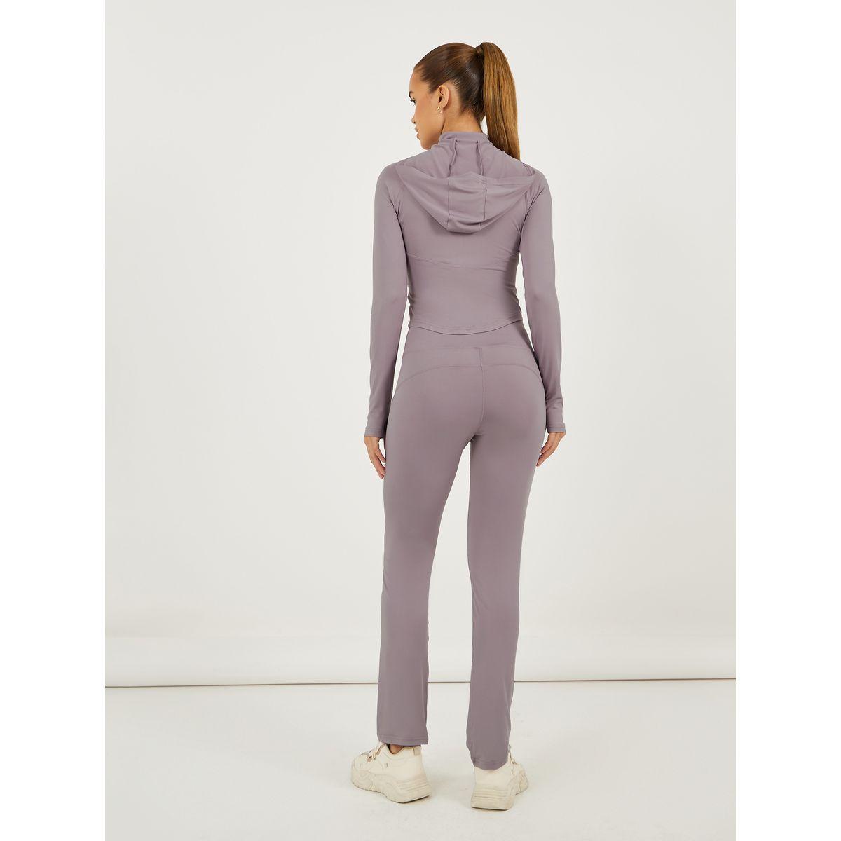 Corset Effect Zip Hooded Jacket & Broad Waist Flared Pants Set-women-clothing-sportswearandactivewear-trackpantsandtracksuits-image-4