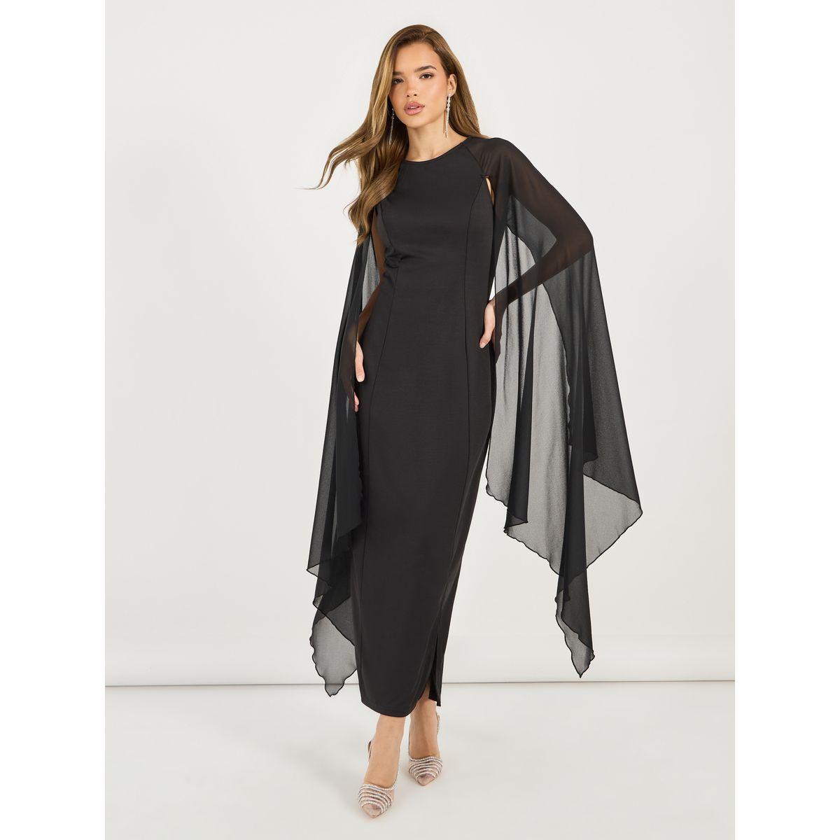 Styli Draped Cape Sleeves Shift Maxi Dress-women-clothing-dresses-image-1