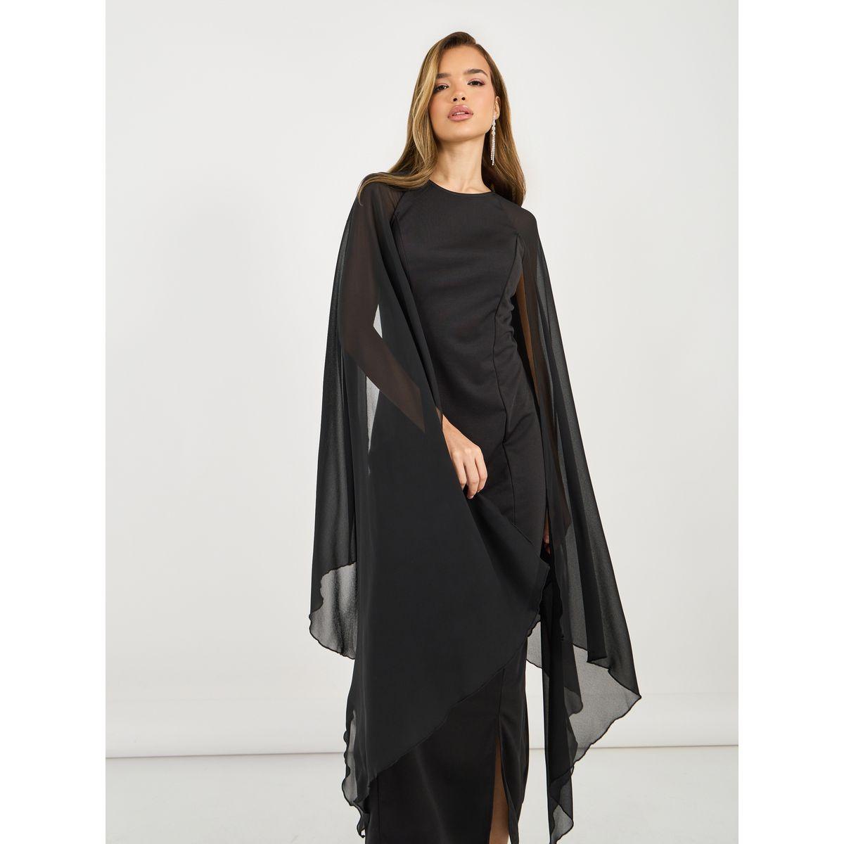 Styli Draped Cape Sleeves Shift Maxi Dress-women-clothing-dresses-image-4