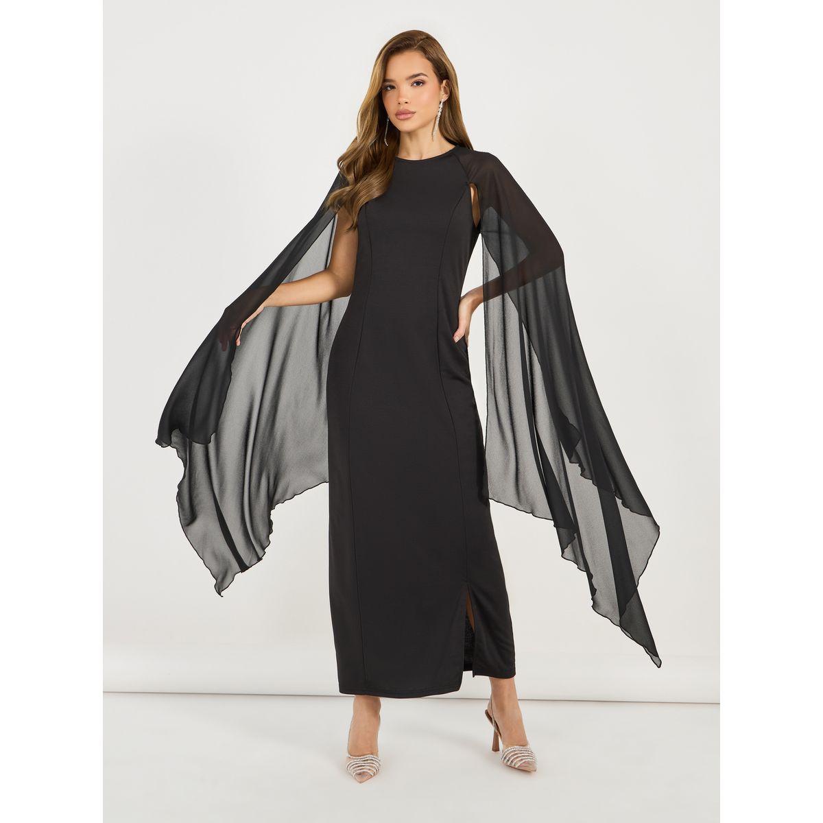 Styli Draped Cape Sleeves Shift Maxi Dress-women-clothing-dresses-image-5