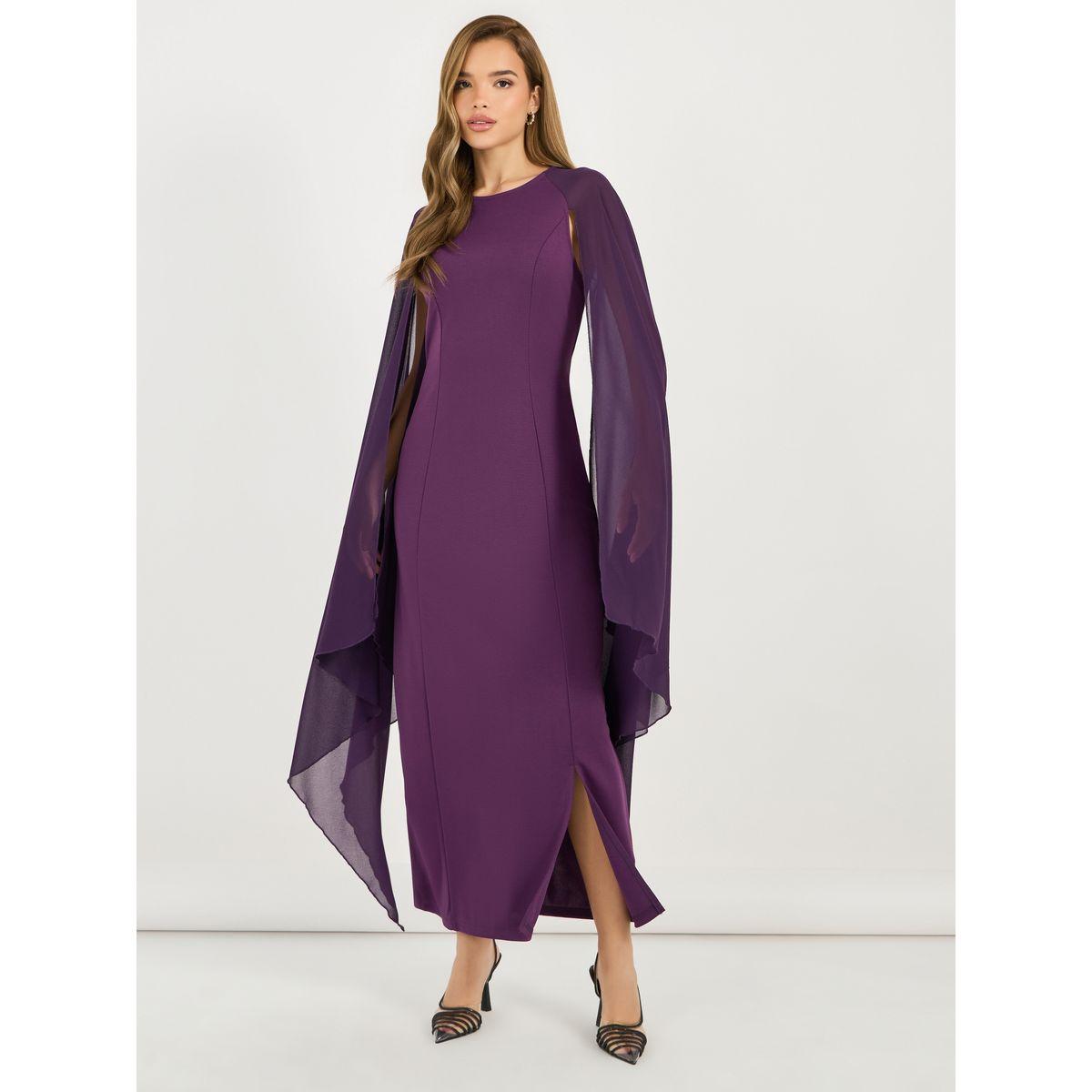 Styli Draped Cape Sleeves Shift Maxi Dress-women-clothing-dresses-image-1