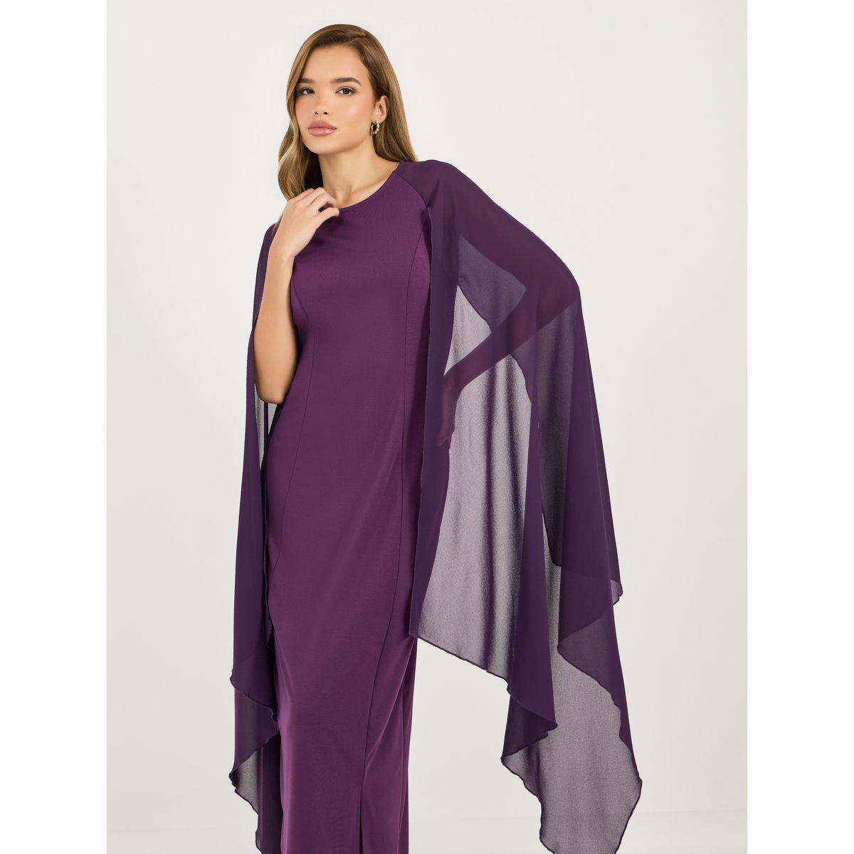 Styli Draped Cape Sleeves Shift Maxi Dress-women-clothing-dresses-image-2