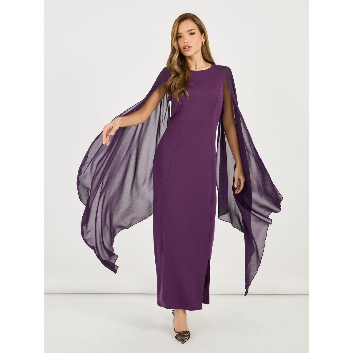 Styli Draped Cape Sleeves Shift Maxi Dress-women-clothing-dresses-image-4