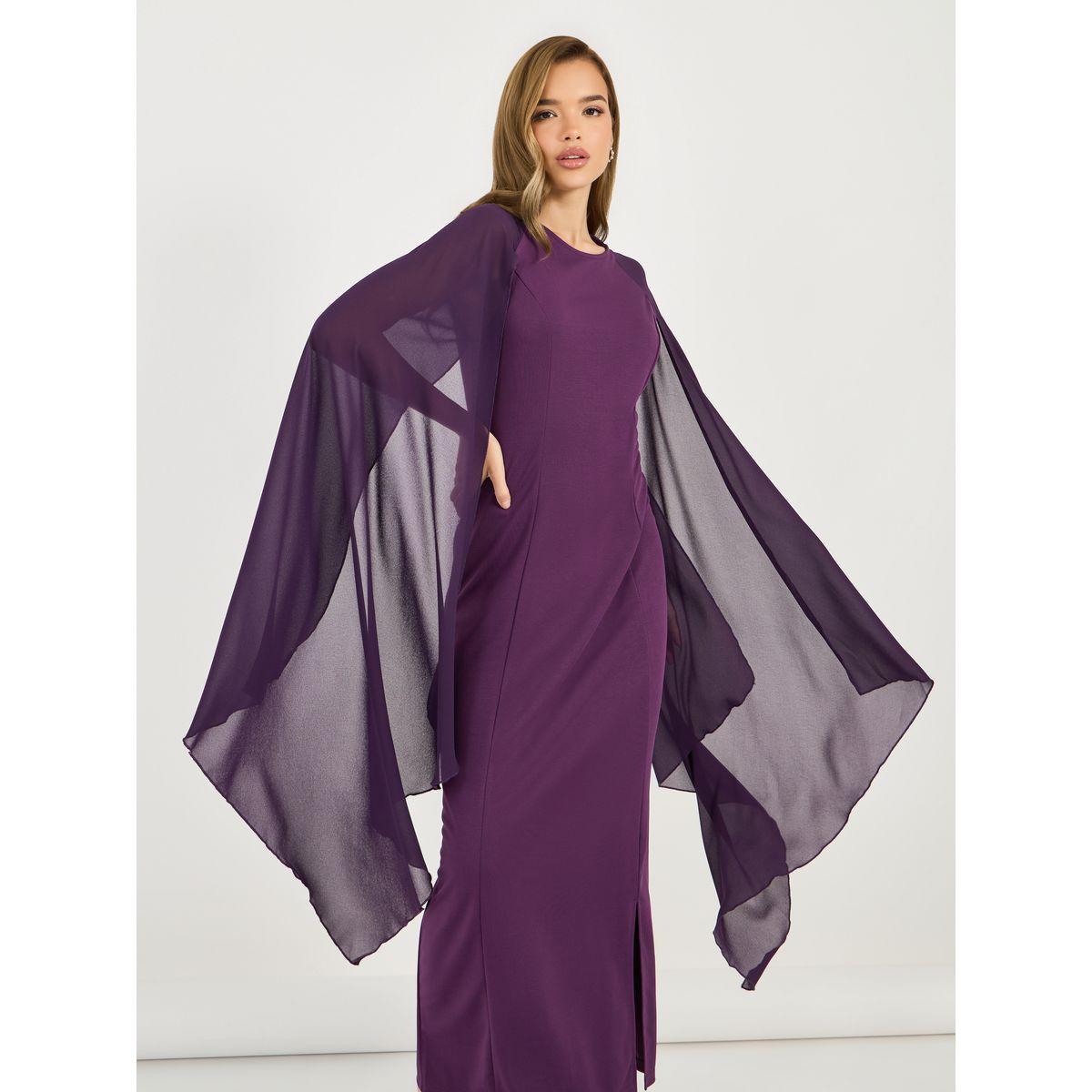Styli Draped Cape Sleeves Shift Maxi Dress-women-clothing-dresses-image-5