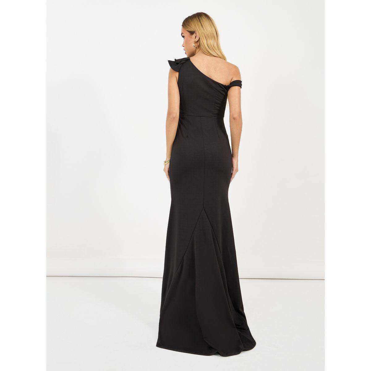 فستان طويل بكتف واحد وتفاصيل كشكش-women-clothing-dresses-image-6