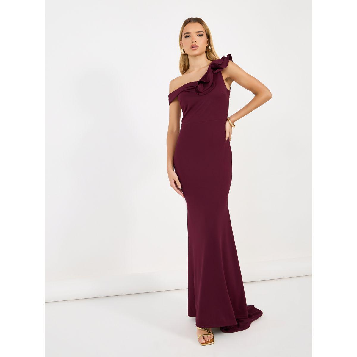 Styli Asymmetric Neck Ruffle Detail Mermaid Maxi Dress-women-clothing-dresses-image-1