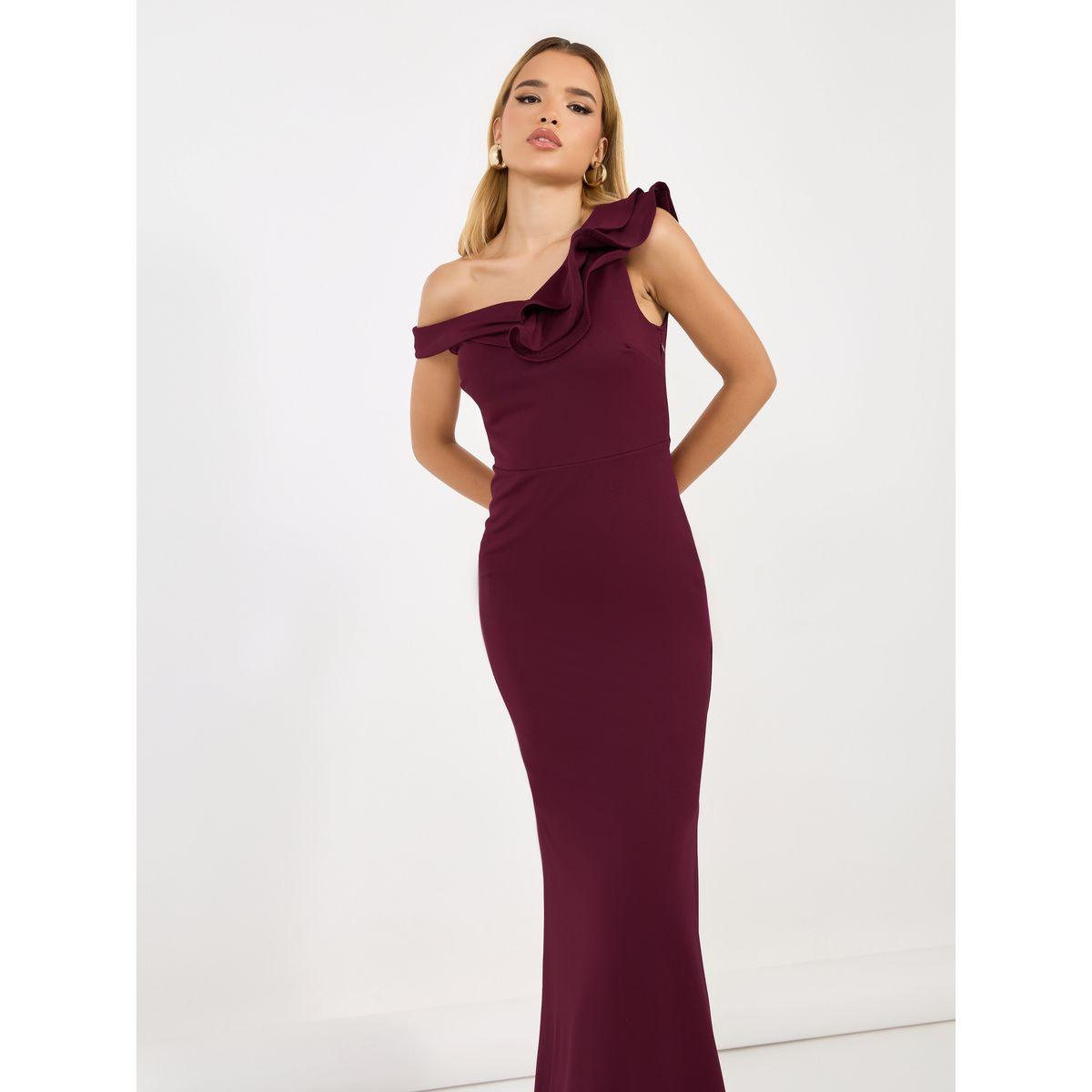 Styli Asymmetric Neck Ruffle Detail Mermaid Maxi Dress-women-clothing-dresses-image-2