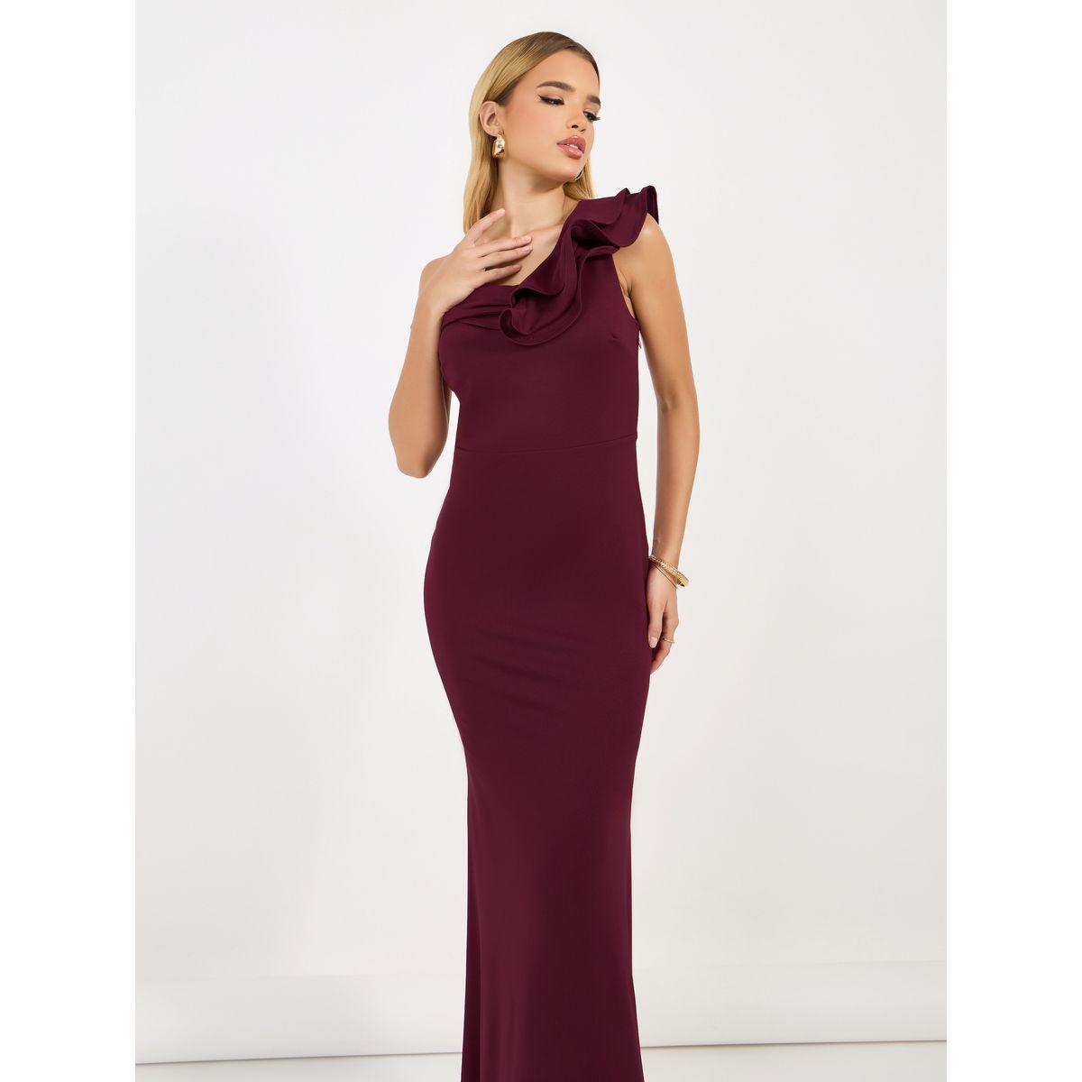 Styli Asymmetric Neck Ruffle Detail Mermaid Maxi Dress-women-clothing-dresses-image-5